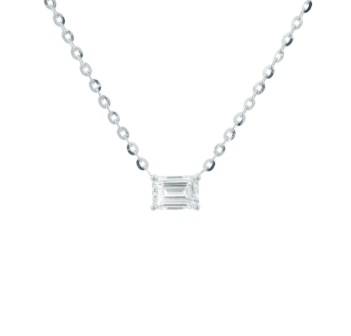 9ct WG Emerald Cut LGD approx 0.35ct F+ VS+ Claw Set Pendant on a 45cm Chain