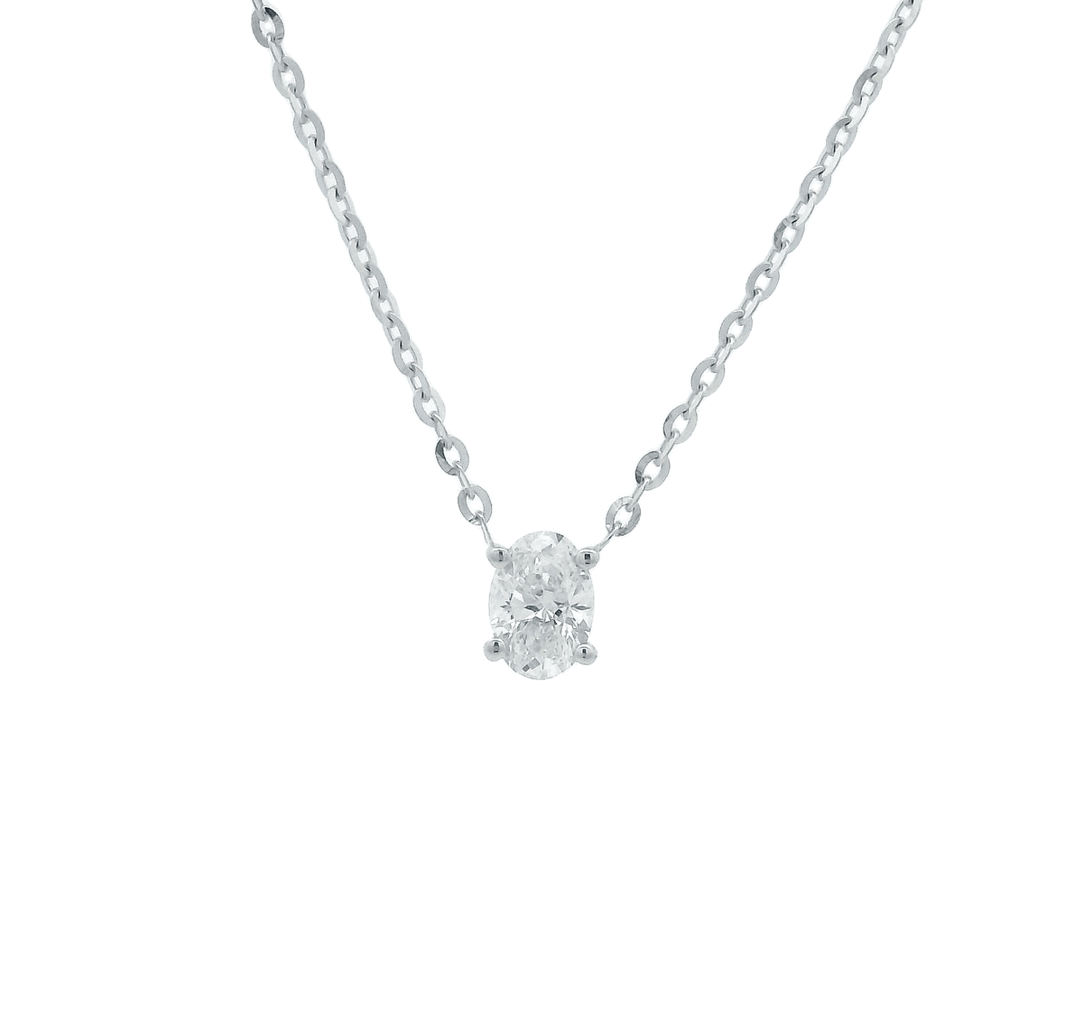 9ct WG Oval Cut LGD approx 0.25ct F+ VS+ Claw Set Solitaire Pendant on a 45cm Chain