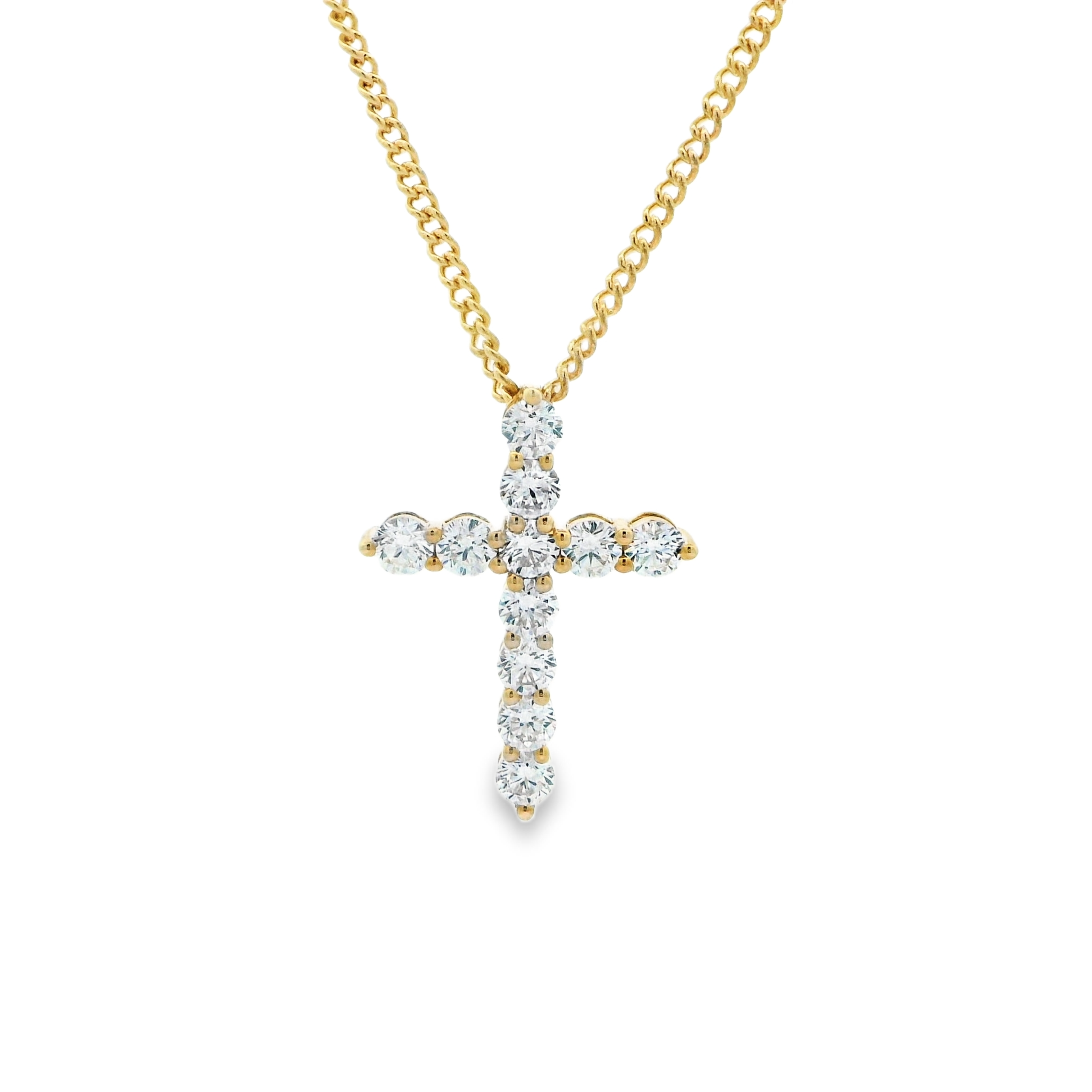 9ct Yellow Gold Round Lab Grown Diamond Cross Pendant – 1.25ct TDW