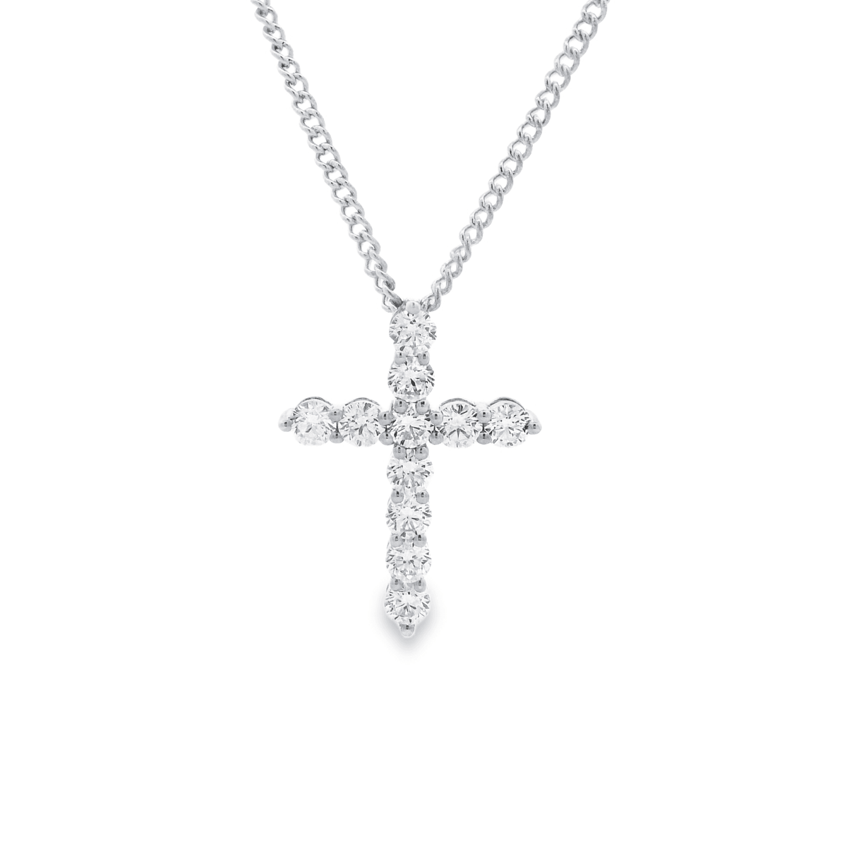 9ct White Gold 1.25ct Round Cut Diamond Cross Pendant