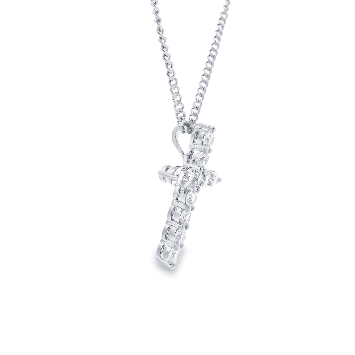 9ct White Gold 1.25ct Round Cut Diamond Cross Pendant