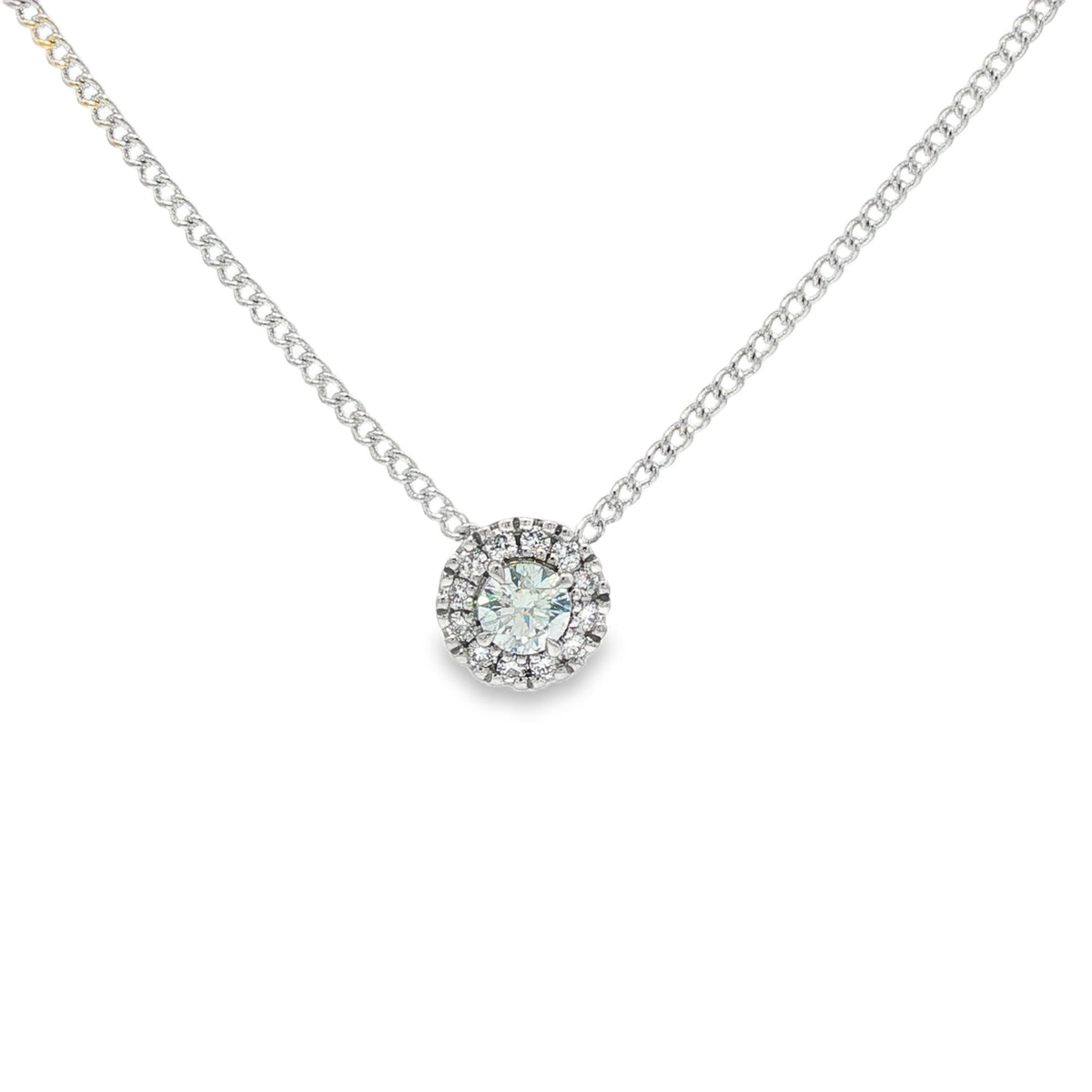 9ct WG RD Halo LGD pendant with 1x 0.35ct and 12= 0.15ct F+ VS+ TDW= 0.50ct  *this item comes with complimentary display chain*