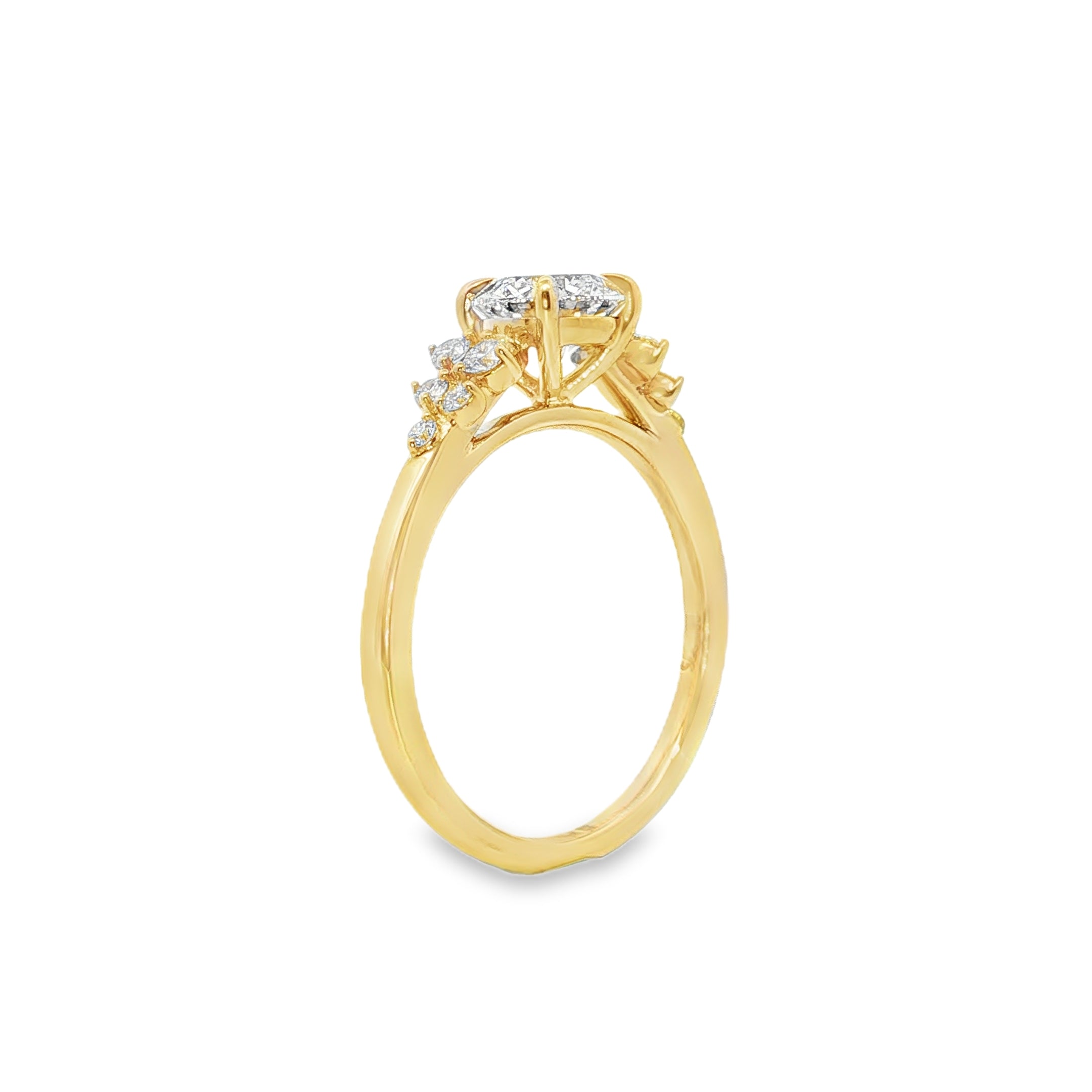 1.26ct Round Lab-Grown Diamond Ring with Cluster Shoulders 9ct Yellow Gold