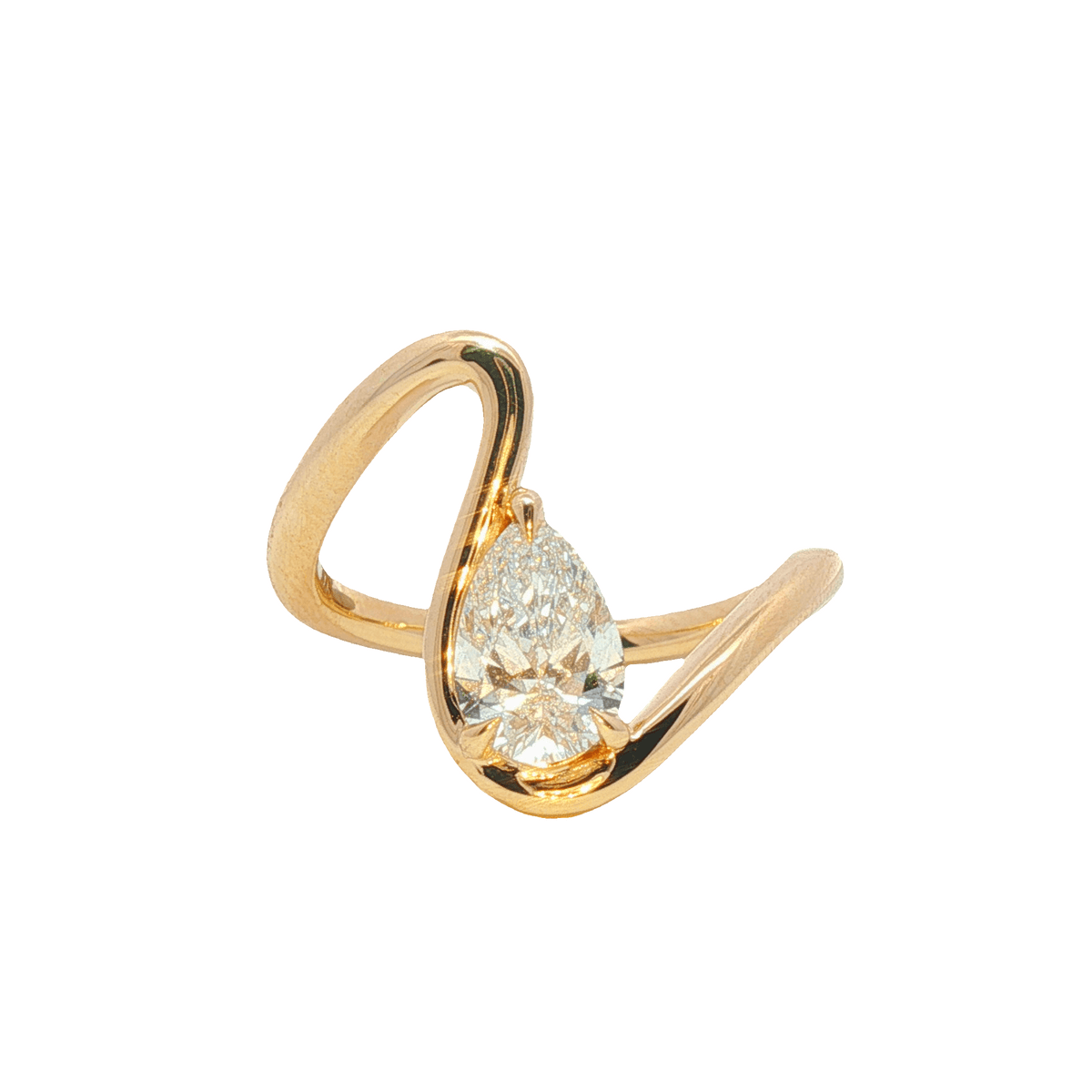 9ct Yellow Gold 1.01ct Pear Cut Wave Design Engagement Ring
