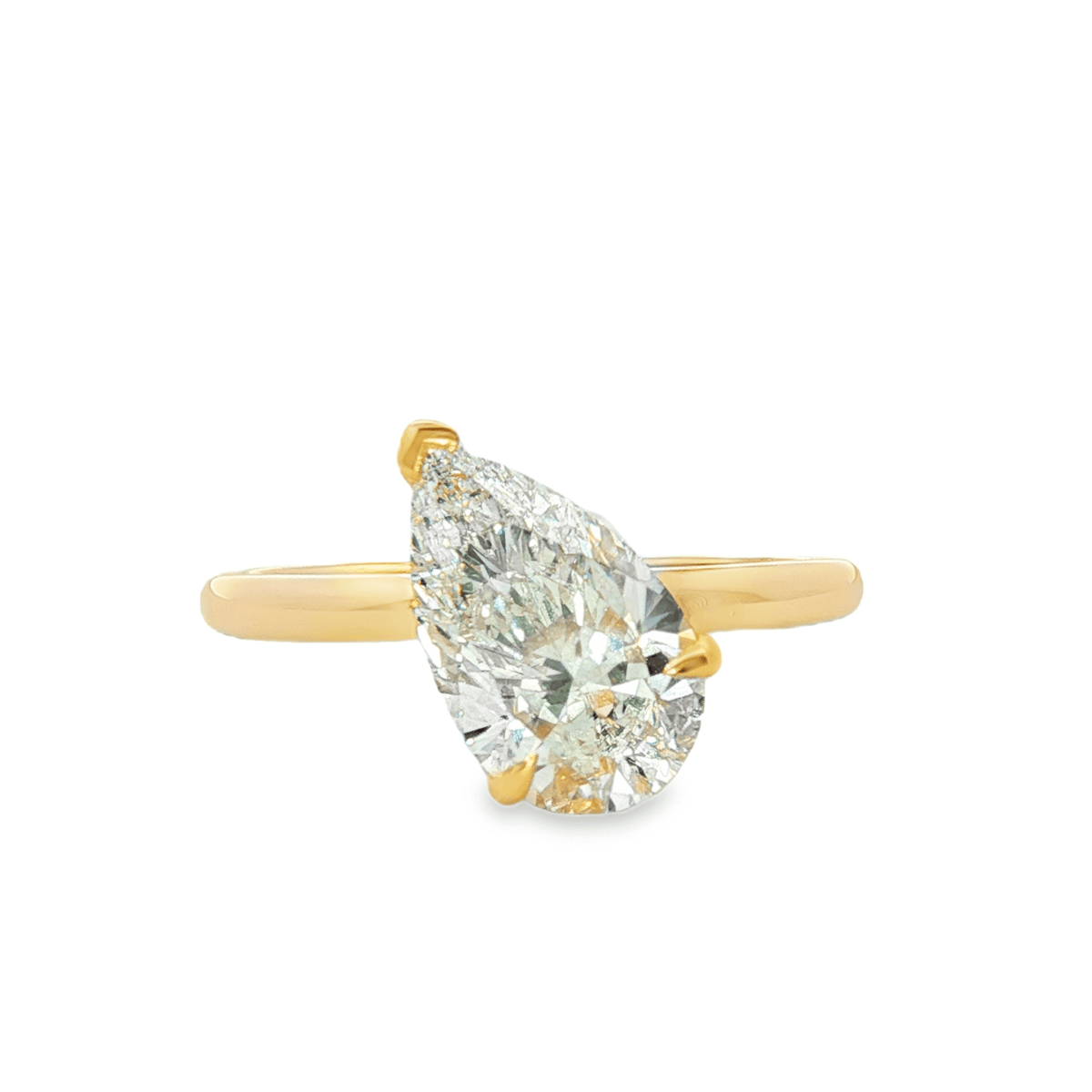 9ct Yellow Gold 2.02ct Pear Cut 3-Claw Offset Solitaire Engagement Ring