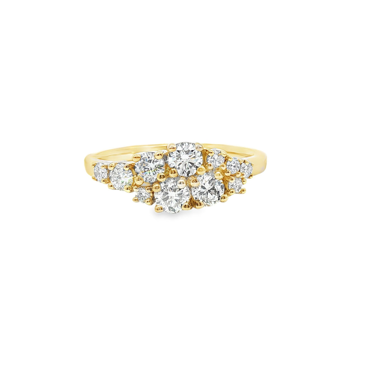 9ct Yellow Gold 0.75ct TDW Round Cut Diamond Cluster Statement Ring