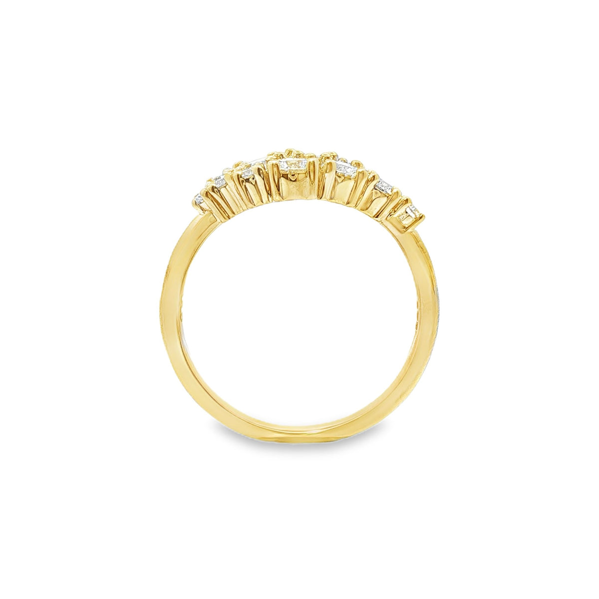 9ct Yellow Gold 0.75ct TDW Round Cut Diamond Cluster Statement Ring
