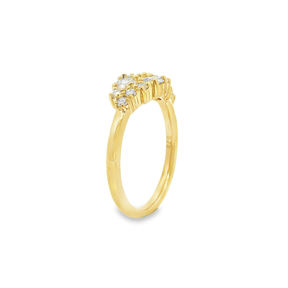 9ct Yellow Gold 0.75ct TDW Round Cut Diamond Cluster Statement Ring