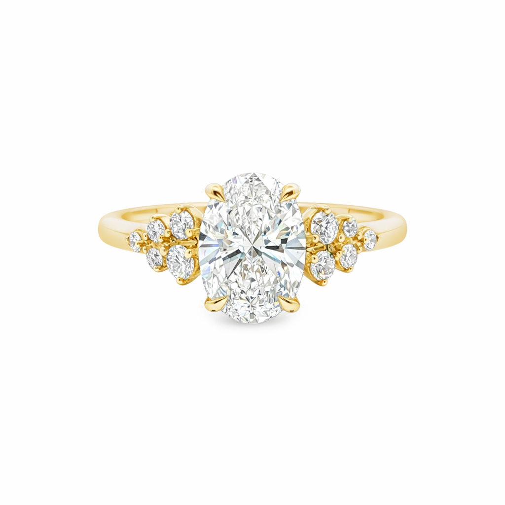9ct Yellow Gold Oval Lab Grown Diamond Ring with Eagle Claw and Cluster Shoulders – 1.21ct TDW