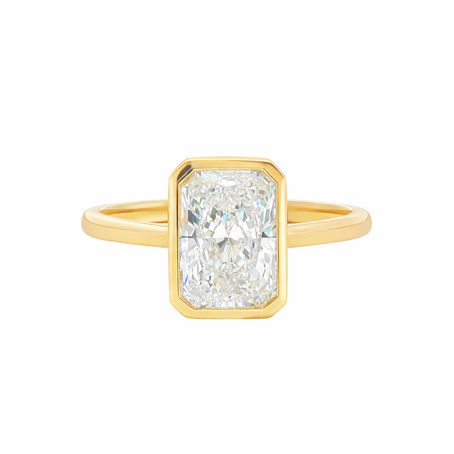 9ct Yellow Gold Bezel Set Radiant Cut Lab Grown Diamond Ring – 2ct TDW