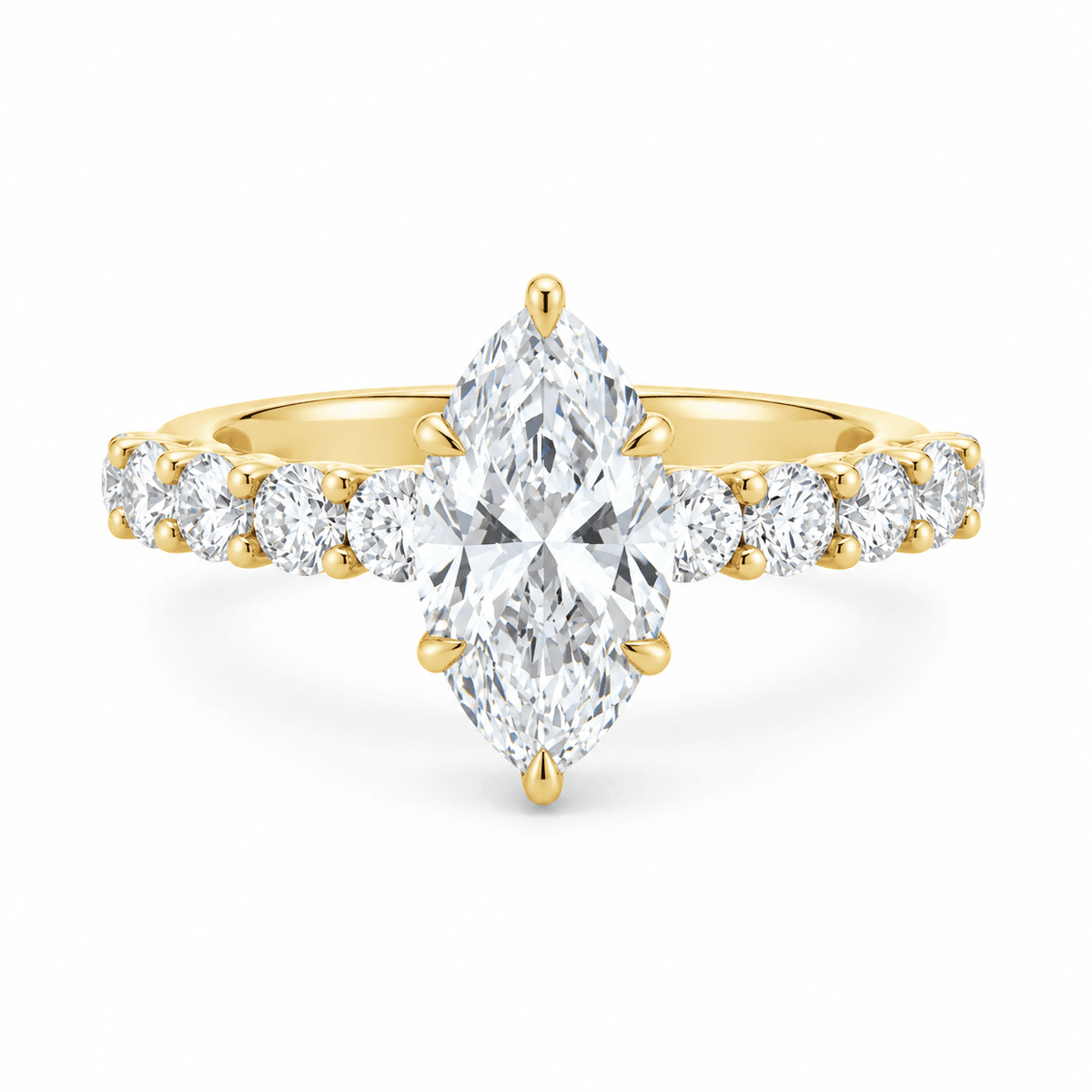 18ct Yellow Gold 1.53ct Marquise Cut Claw Solitaire with Diamond Set Shoulders Engagement Ring
