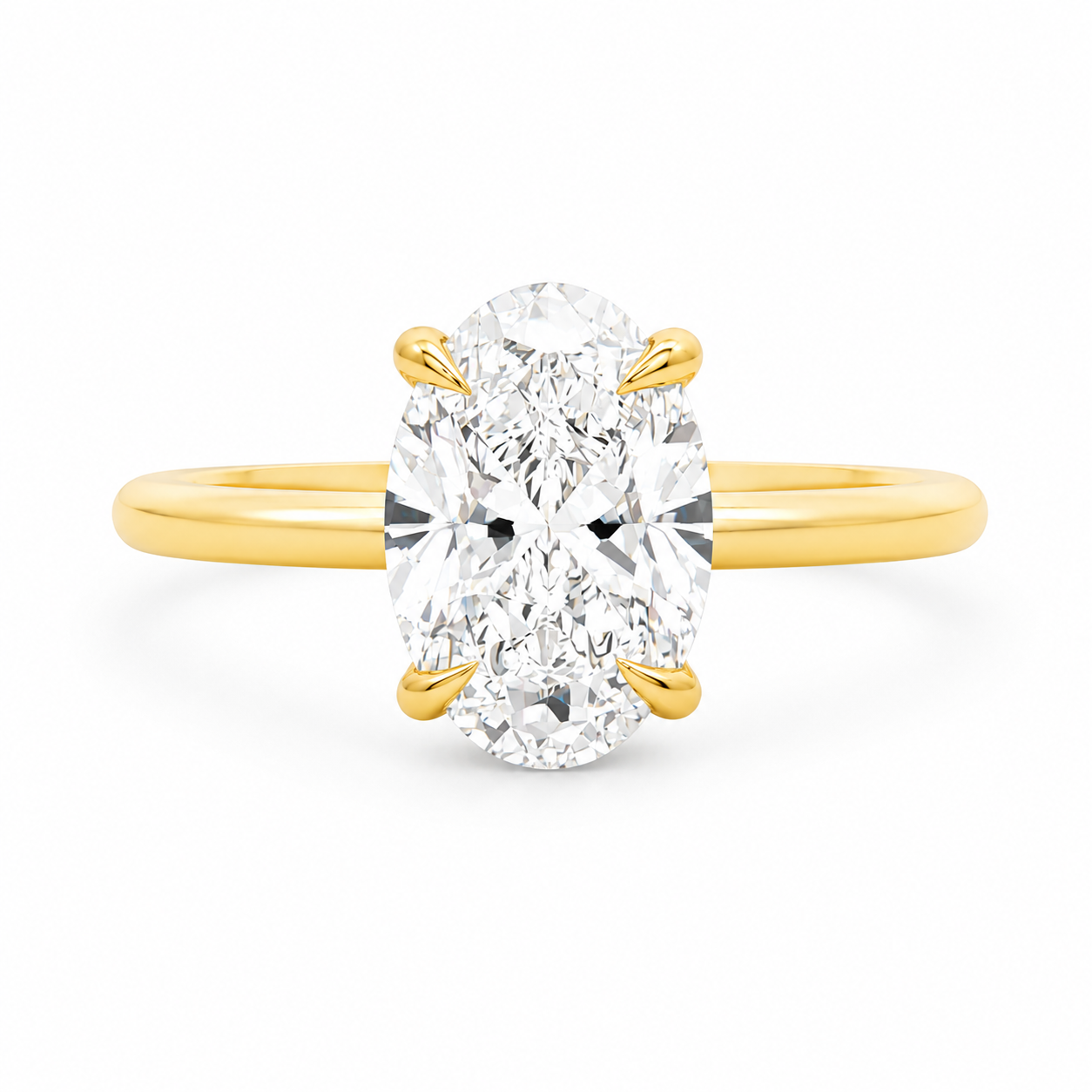 (SALE) 9ct Yellow Gold 4 Eagle Claw Set Oval Cut Lab Grown Diamond Solitaire Ring – 2ct TDW