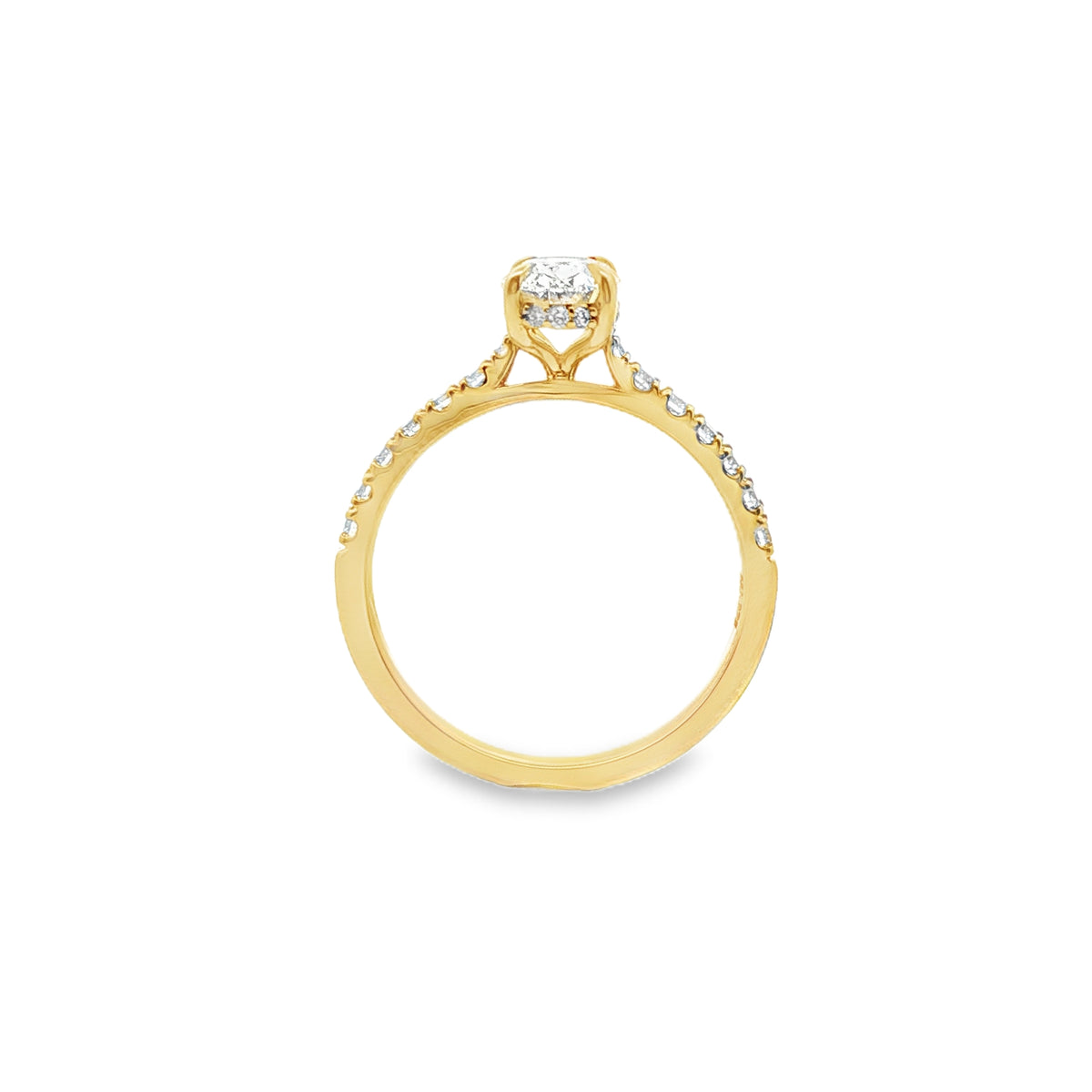 9ct Yellow Gold 1.02ct Oval Cut Claw Solitaire with Hidden Halo Engagement Ring