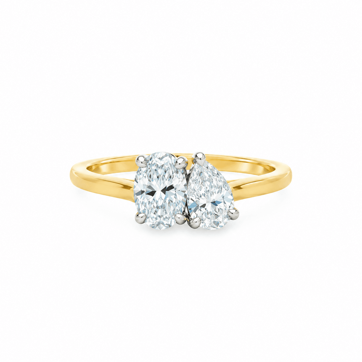 9ct Yellow & White Gold 0.57ct TDW Oval & Pear Cut Diamond Two Stone Toi Et Moi Ring