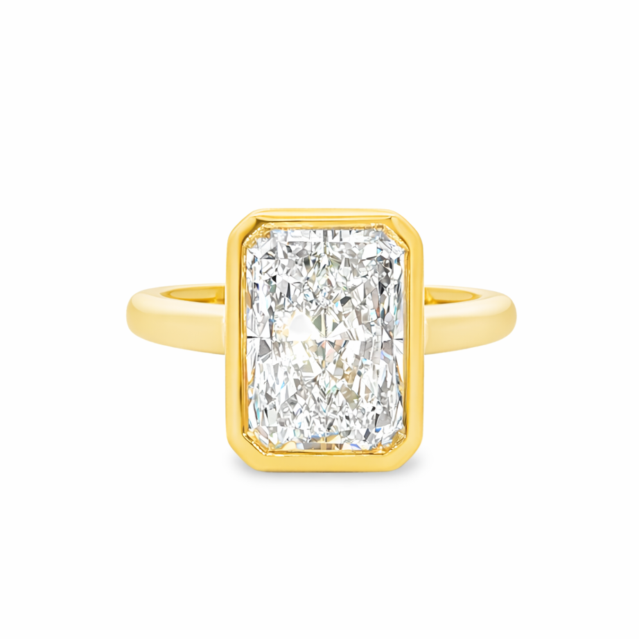 9ct Yellow Gold Bezel Set Radiant Cut Lab Grown Diamond Ring – 4ct TDW
