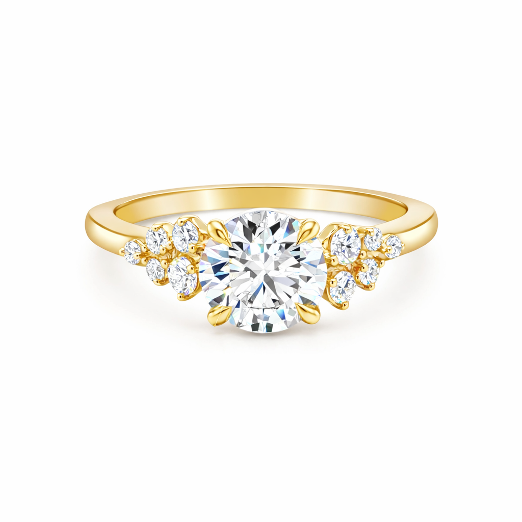 1.26ct Round Lab-Grown Diamond Ring with Cluster Shoulders 9ct Yellow Gold