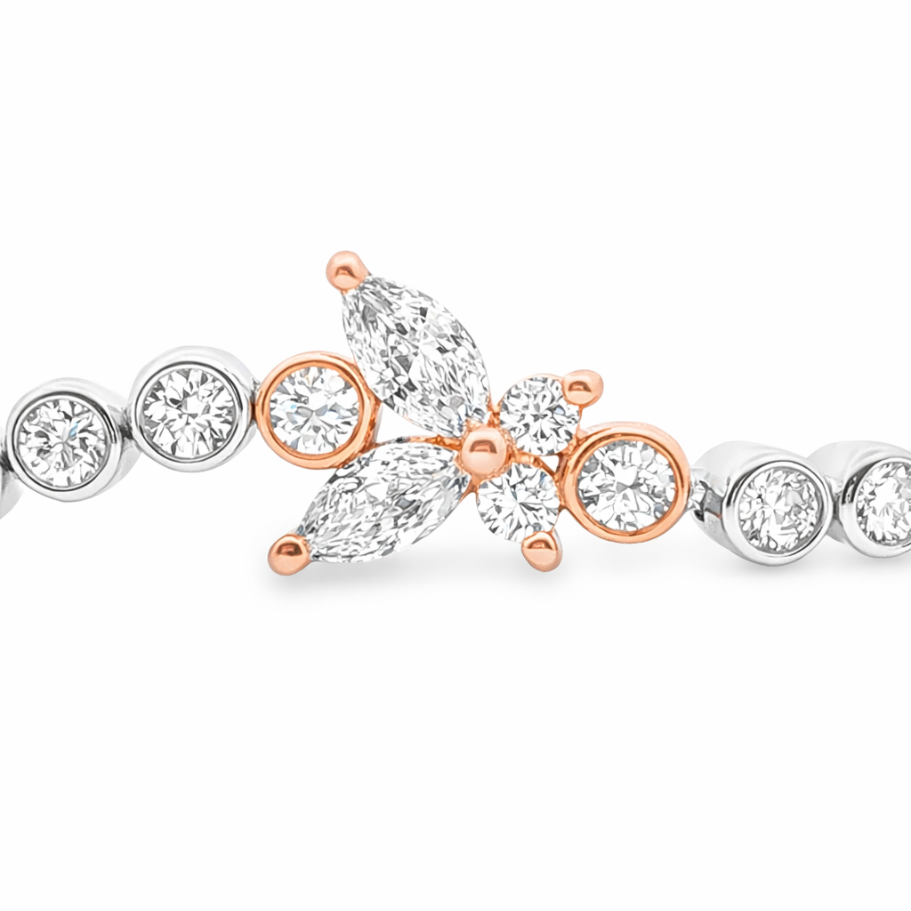 9ct White and Rose Gold Bezel Set Lab Grown Diamond Tennis Bracelet with Butterfly Motifs – 2.81ct TDW