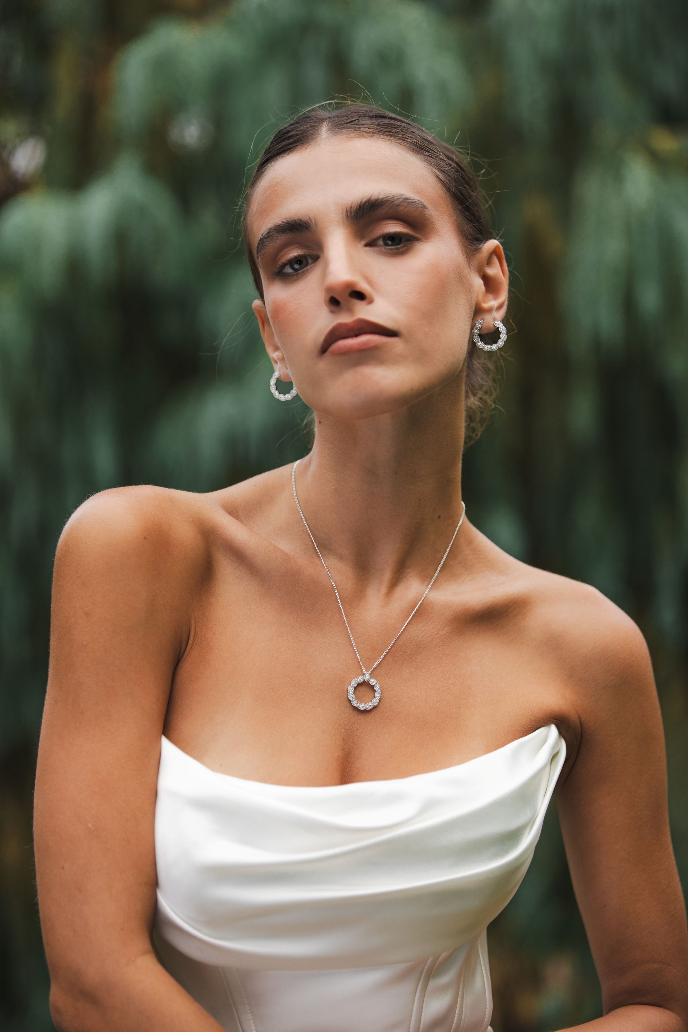 9ct White Gold Round and Marquise Lab Grown Diamond Circle Pendant – 1.05ct TDW