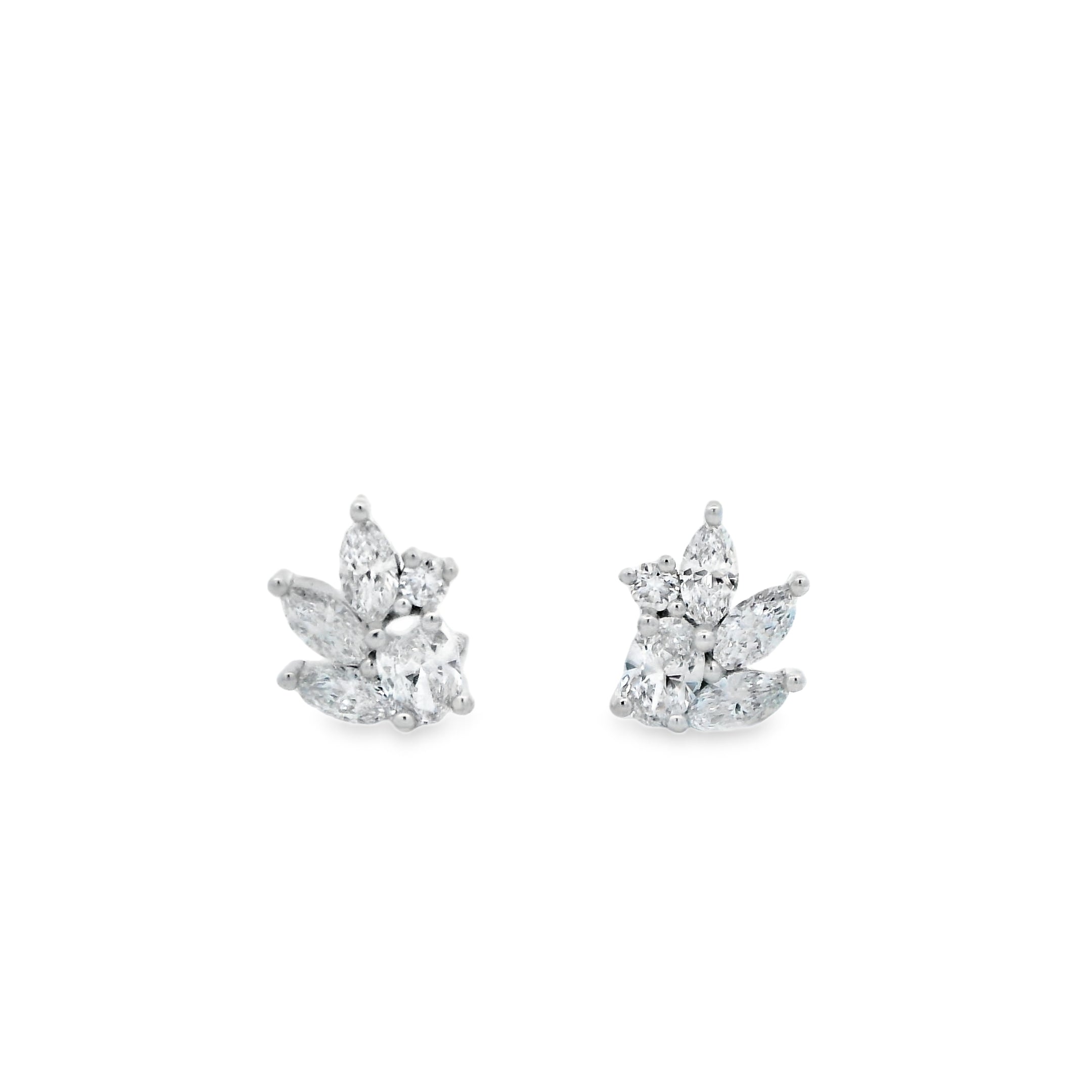 9ct White Gold Marquise, Round and Oval Cut Lab Grown Diamond Earrings - 1.15ct TDW