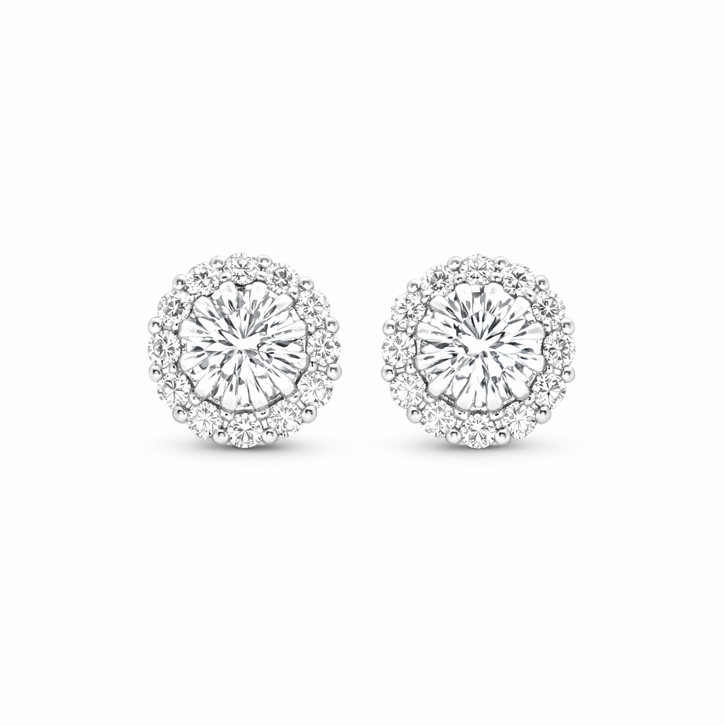9ct White Gold Claw Set Round Lab Grown Diamond Halo Stud Earrings – 1.20ct TDW