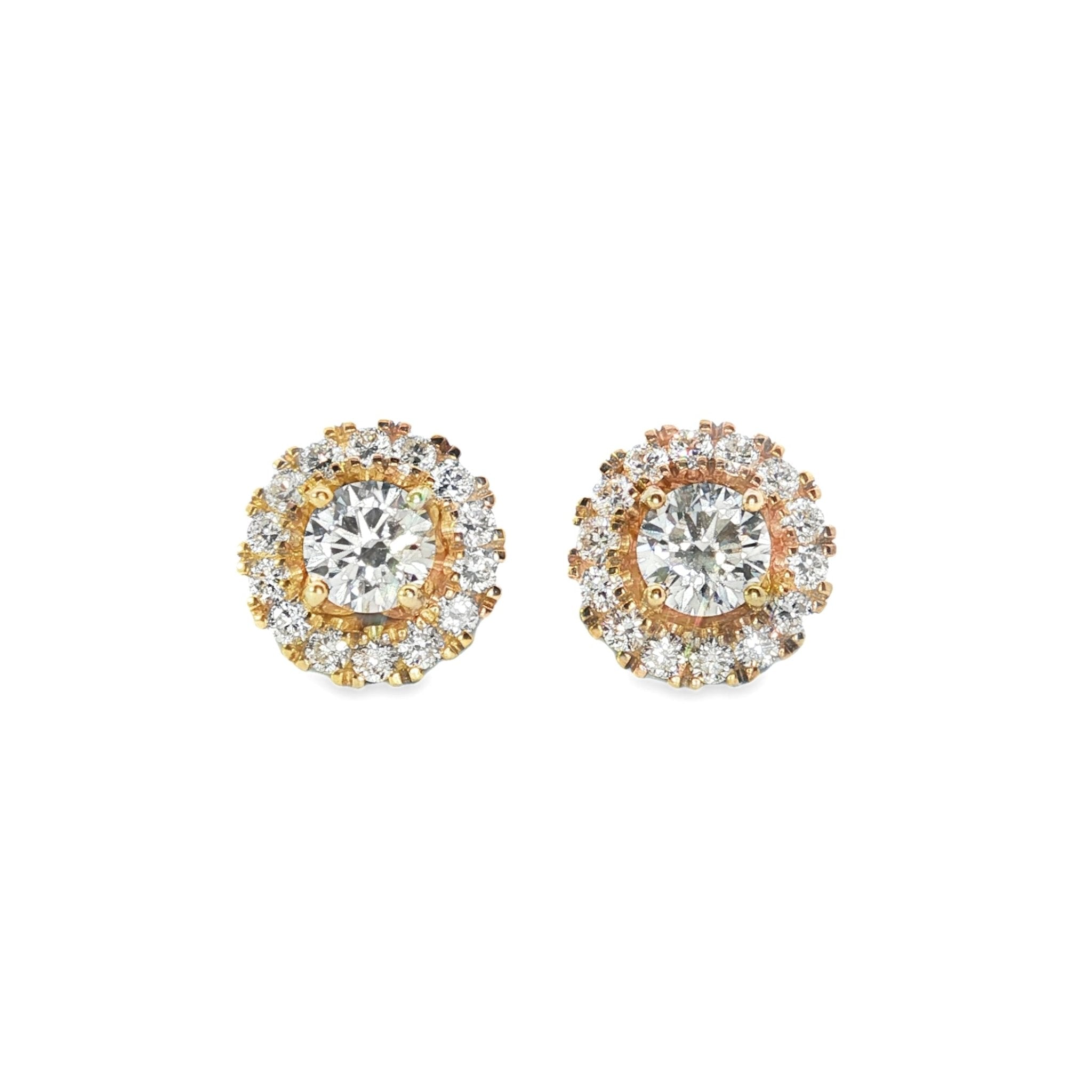 1.00ct Lab-Grown Diamond Round Halo Stud Earrings in 9ct Yellow Gold - Diamond Lab Boutique