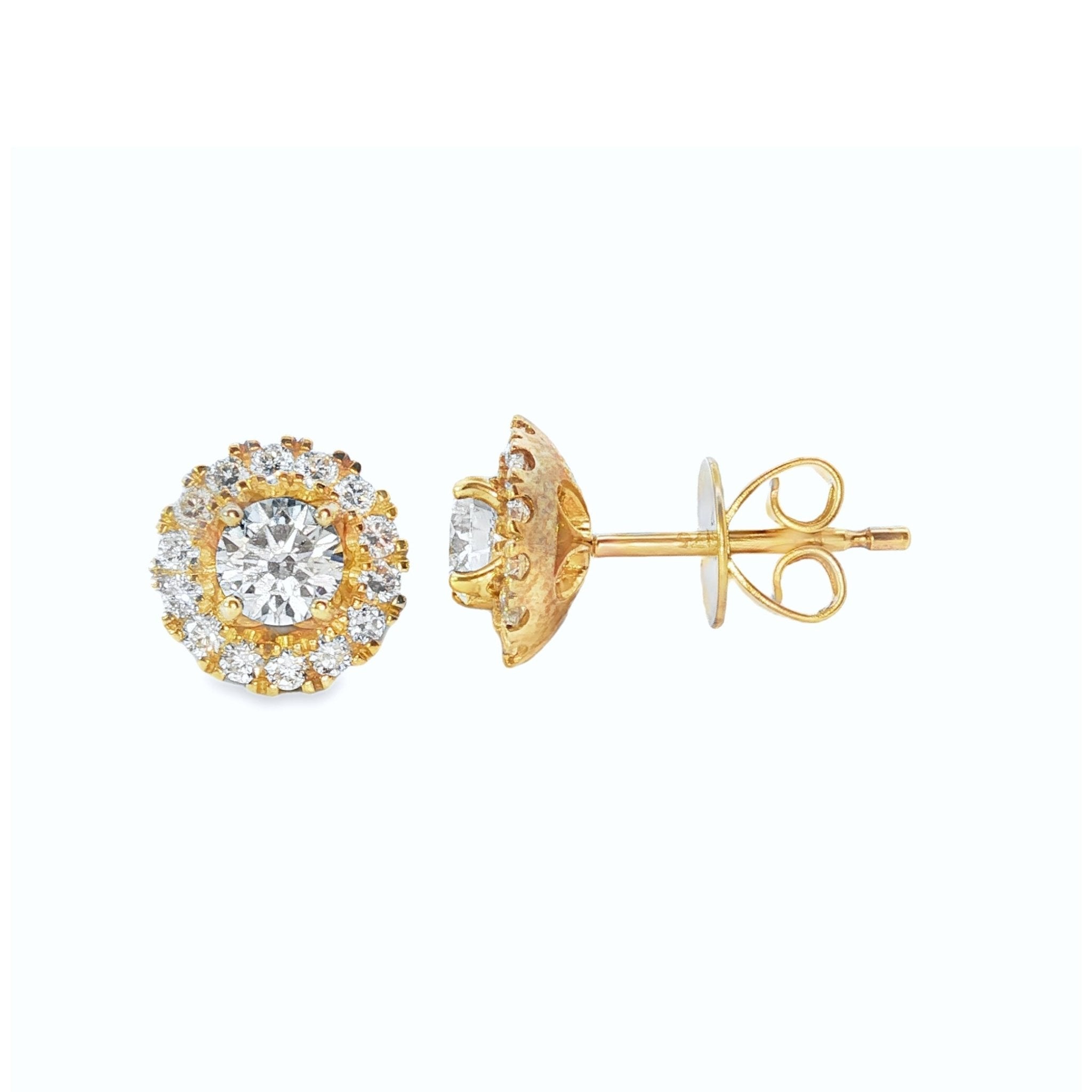 1.00ct Lab-Grown Diamond Round Halo Stud Earrings in 9ct Yellow Gold - Diamond Lab Boutique
