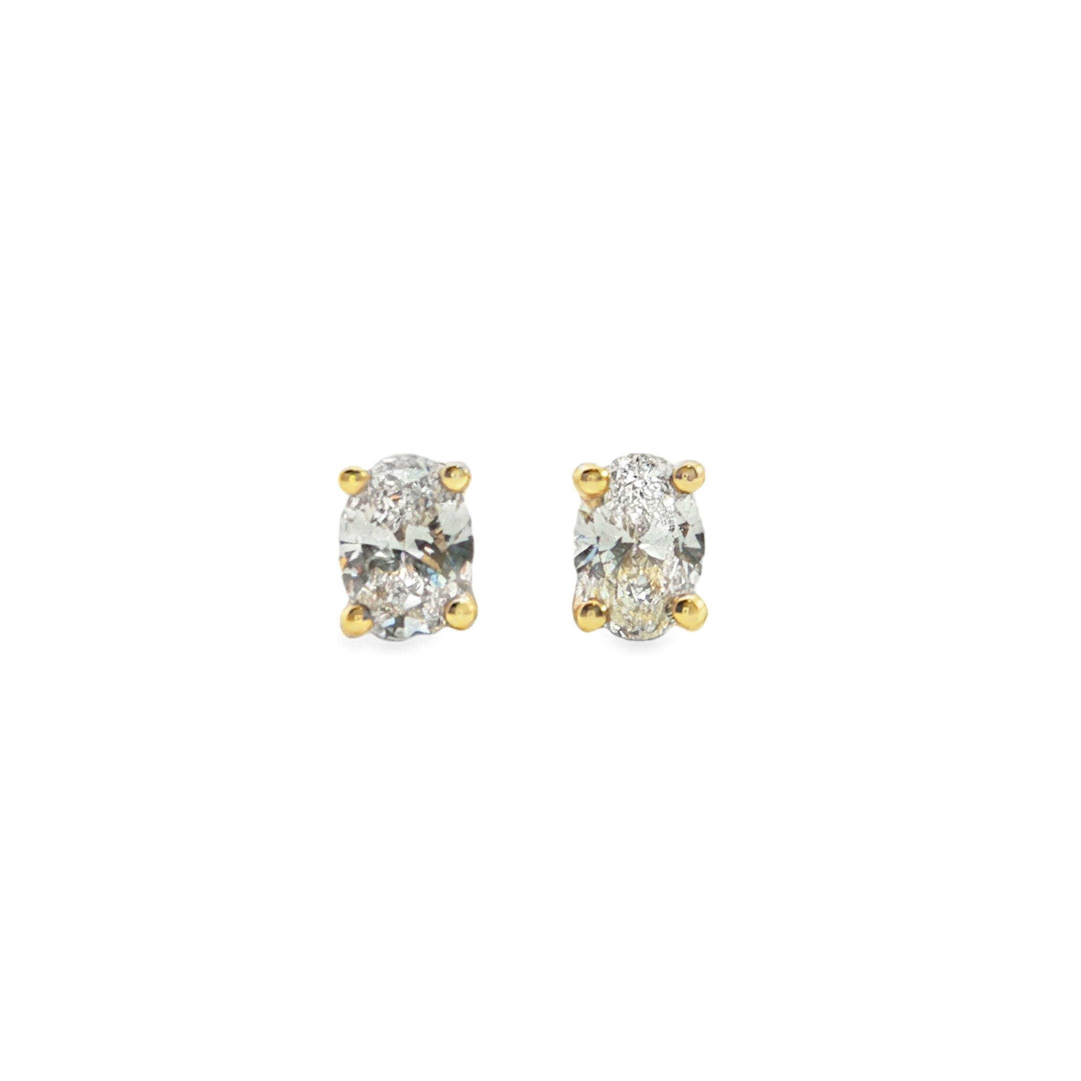 9ct Yellow Gold 4-Claw Oval Lab Grown Diamond Stud Earrings – 0.50ct TDW