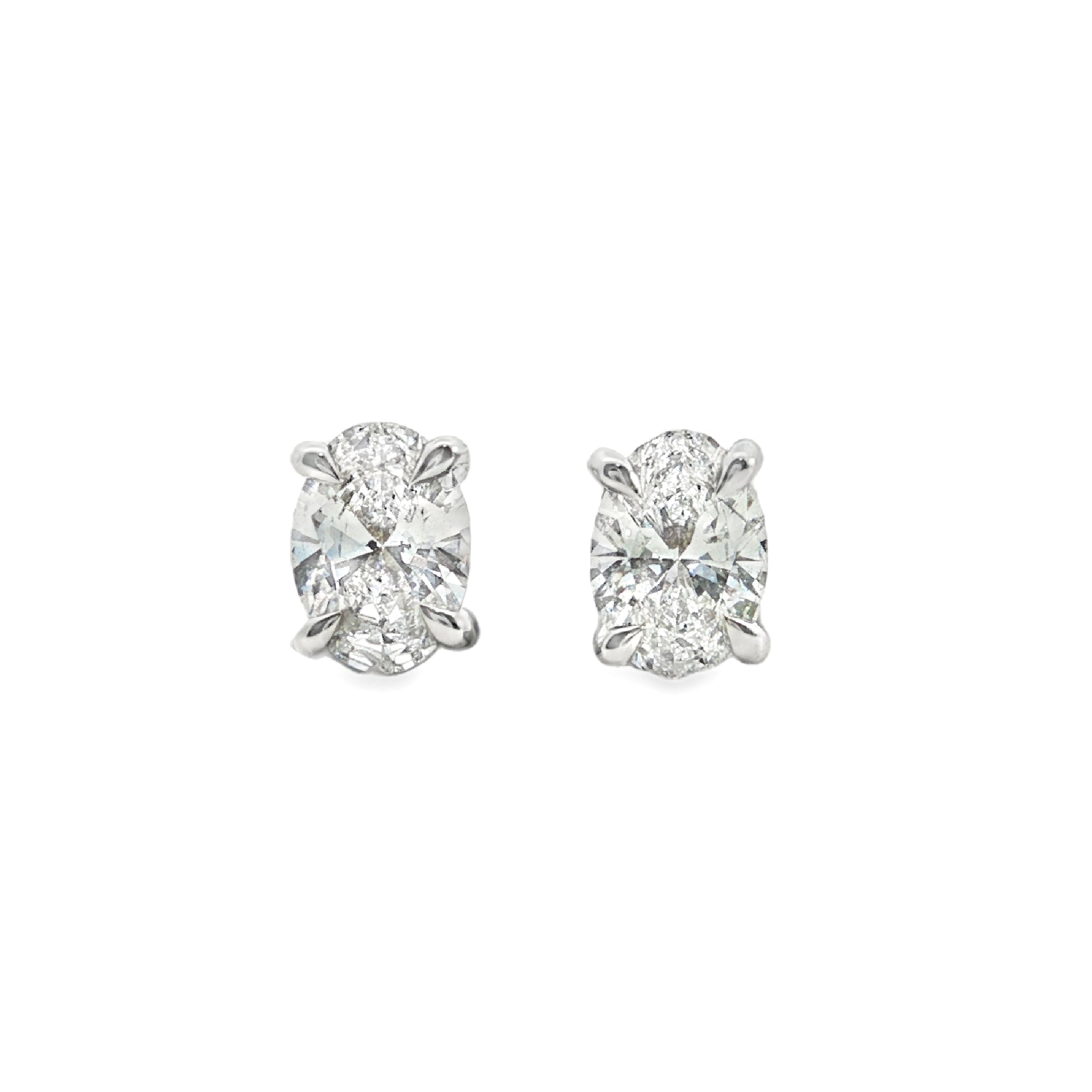 9ct White Gold 4-Claw Oval Lab Grown Diamond Stud Earrings – 1.00ct TDW