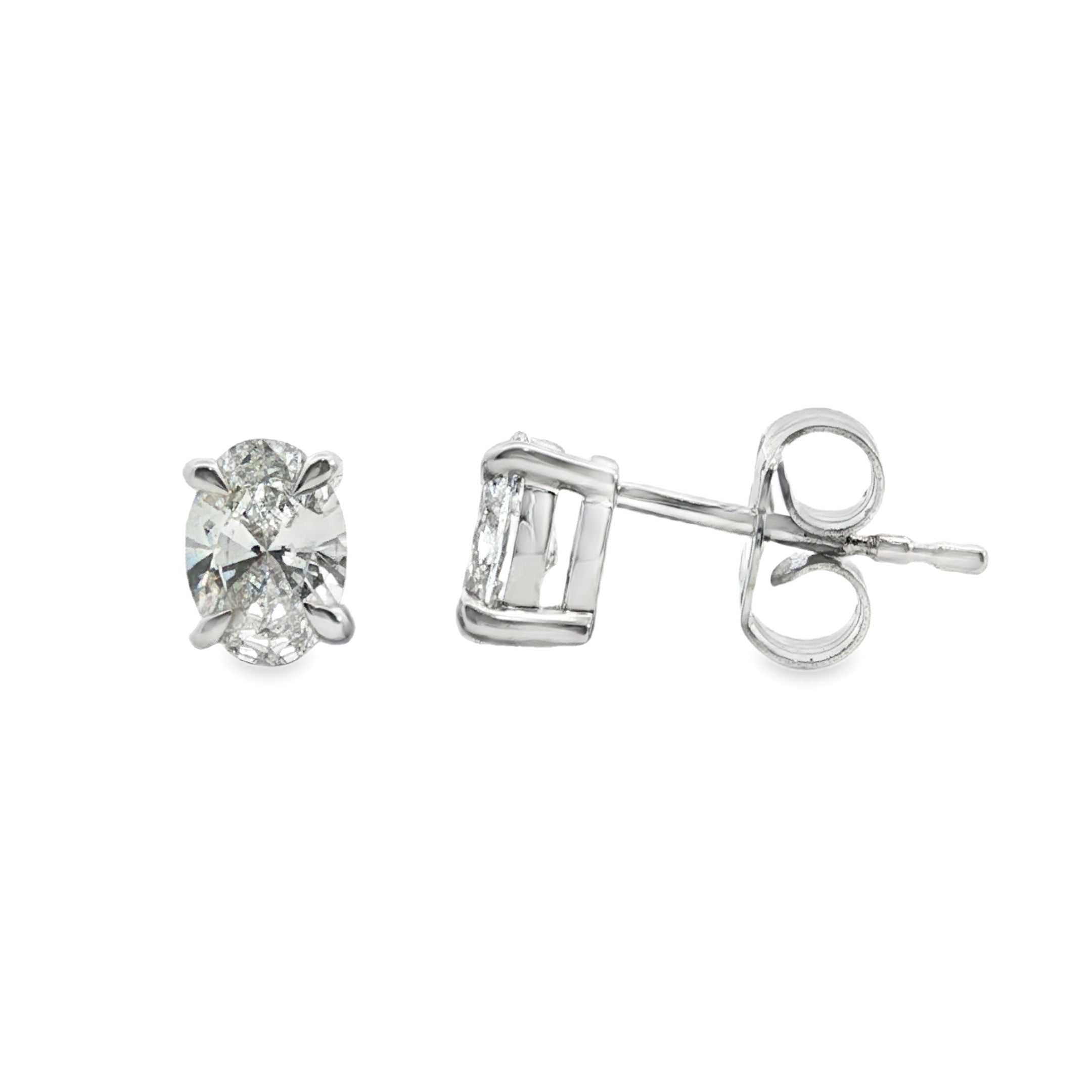 9ct White Gold 4-Claw Oval Lab Grown Diamond Stud Earrings – 1.00ct TDW