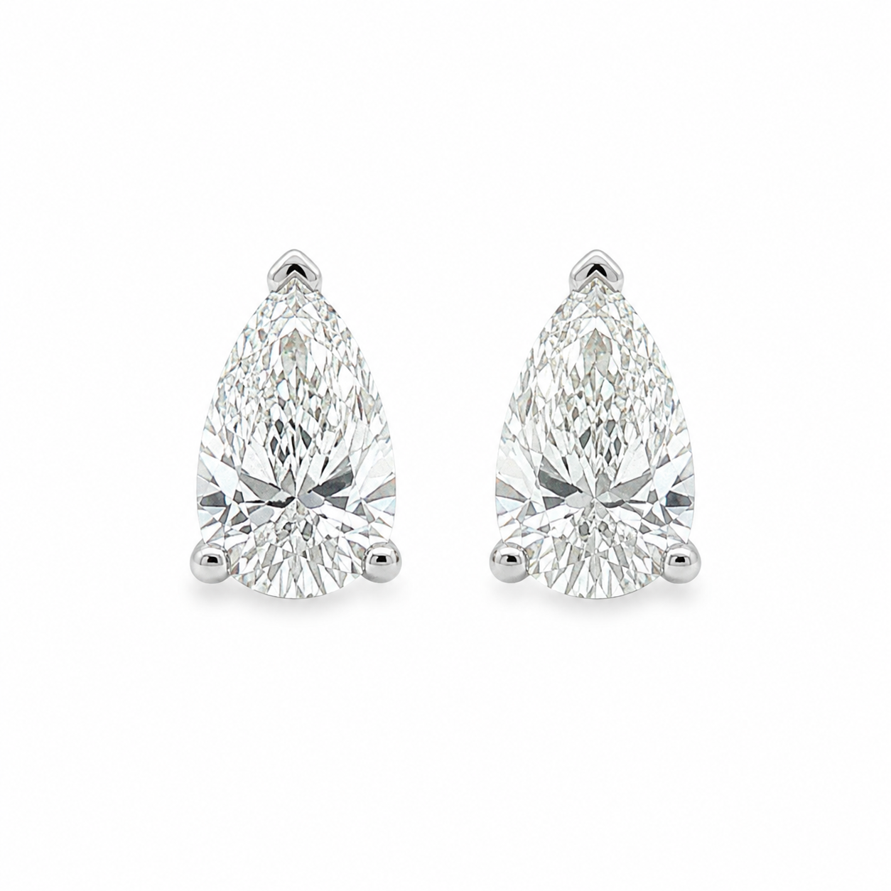 9ct White Gold Pear Cut Lab Grown Diamond Stud Earrings – 2.13ct TDW