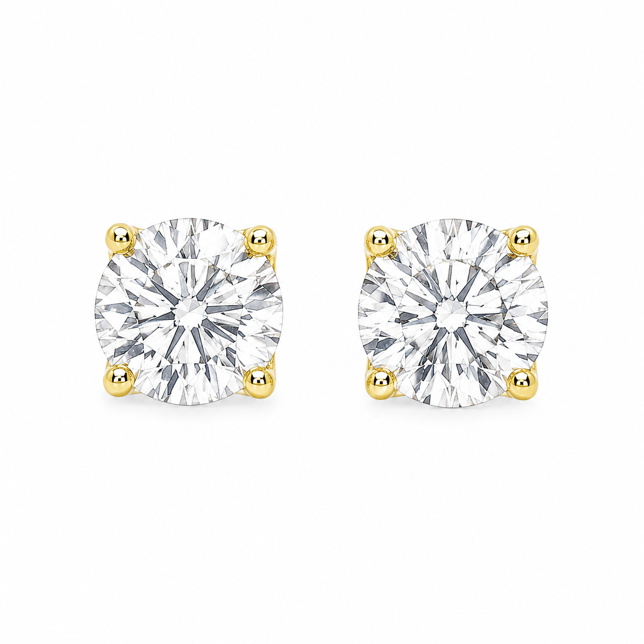 9ct Yellow Gold Tulip 4-Claw Round Lab Grown Diamond Earrings – 1.50ct TDW