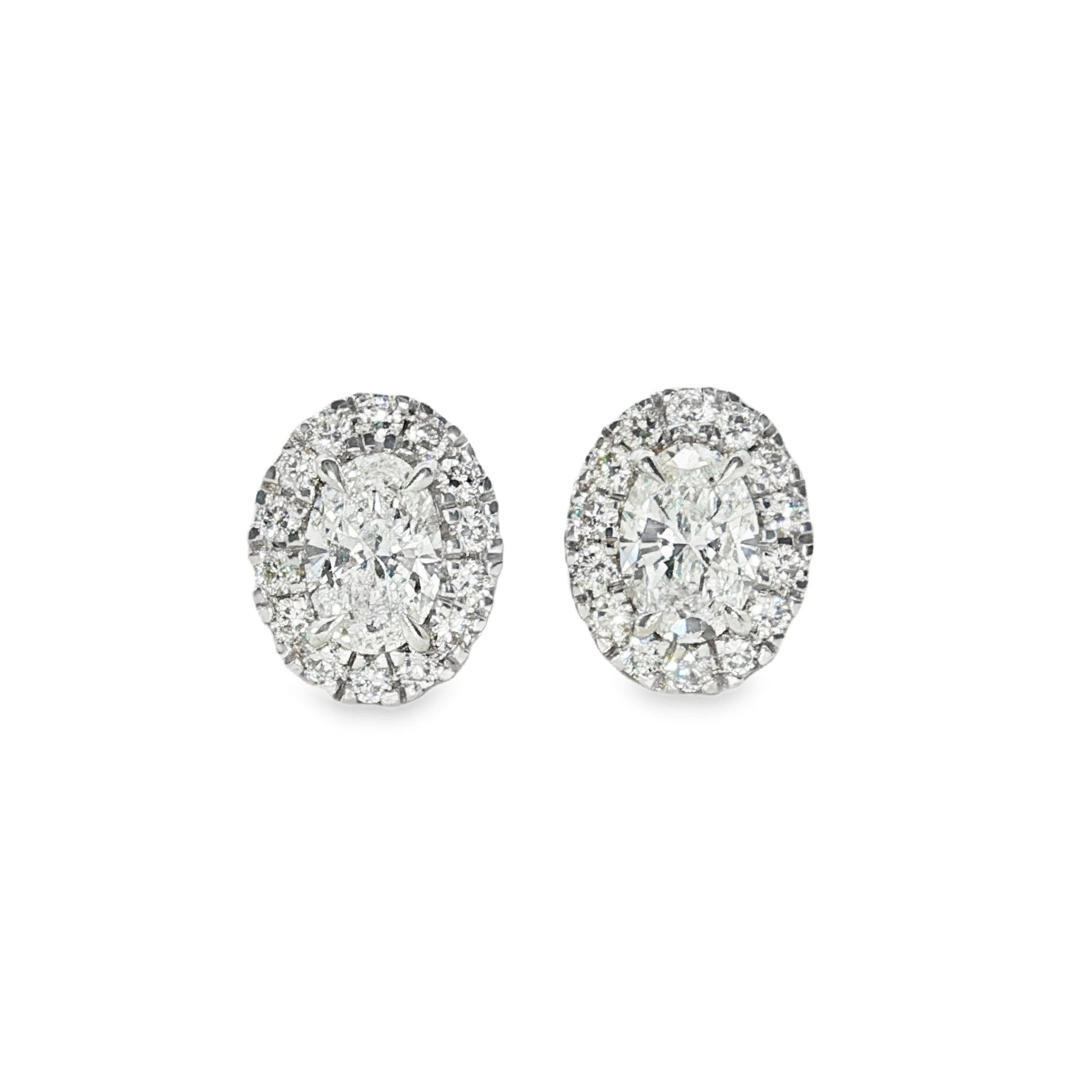 1.00ct Oval Lab-Grown Diamond Halo Stud Earrings in 9ct White Gold - Diamond Lab Boutique