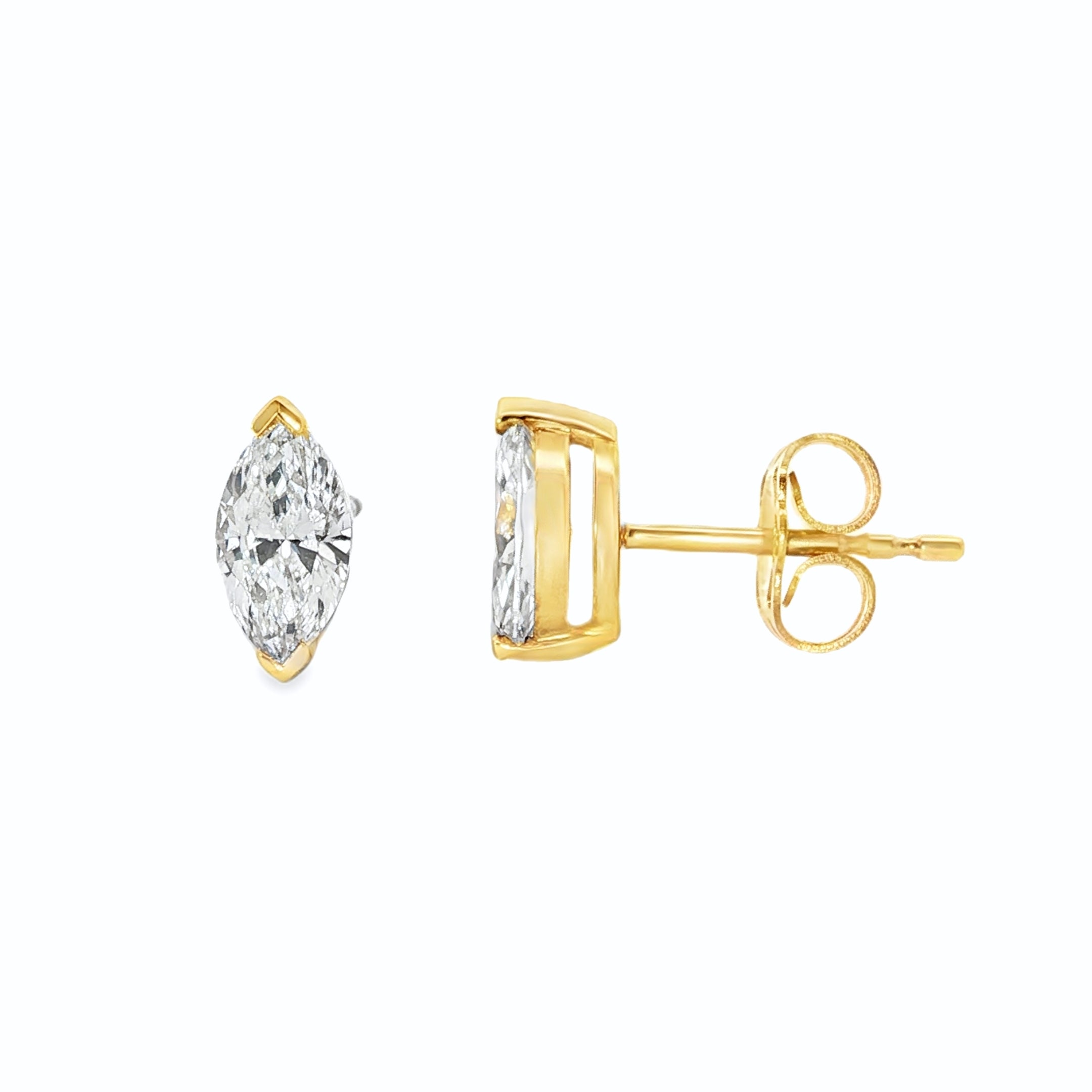 9ct Yellow Gold Marquise Cut Lab Grown Diamond Claw Set Stud Earrings – 1.00ct TDW