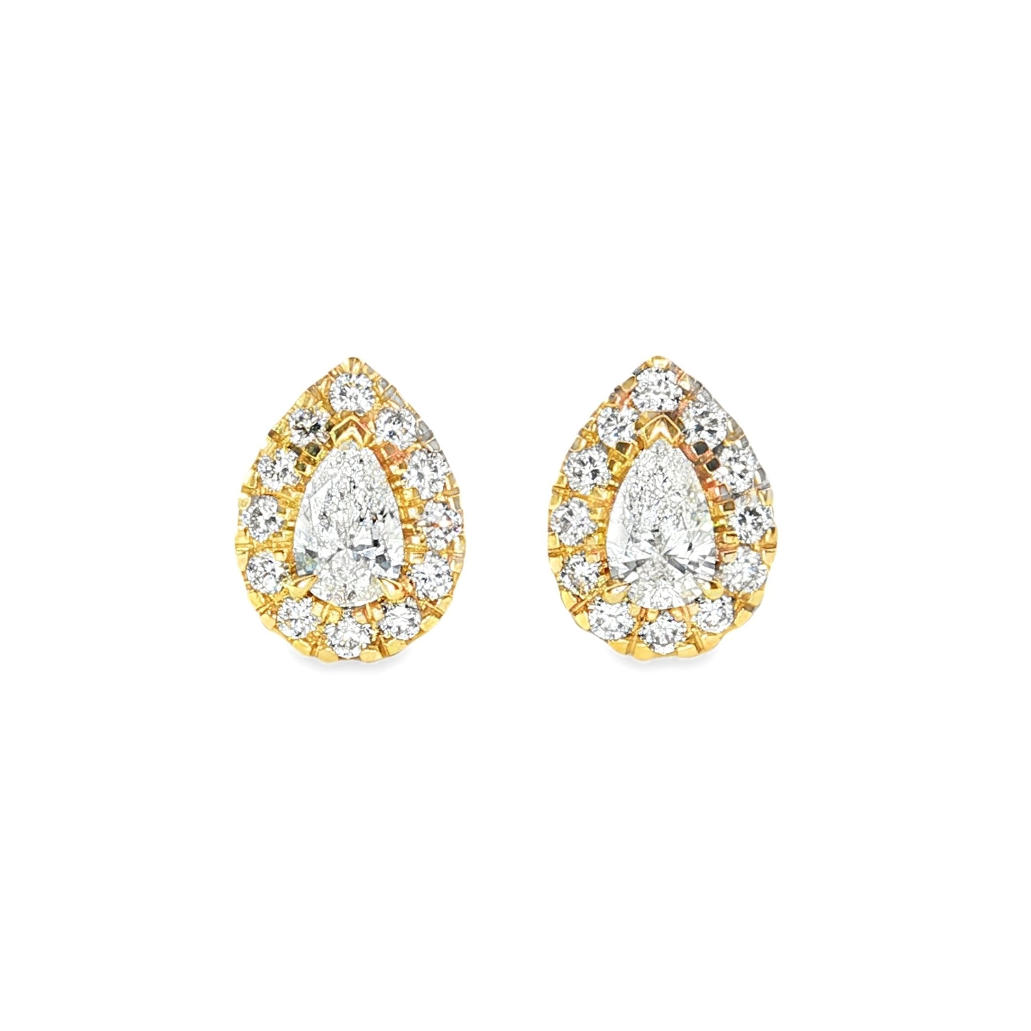 0.50ct Pear-Cut Lab-Grown Diamond Halo Stud Earrings in 9ct Yellow Gold - Diamond Lab Boutique