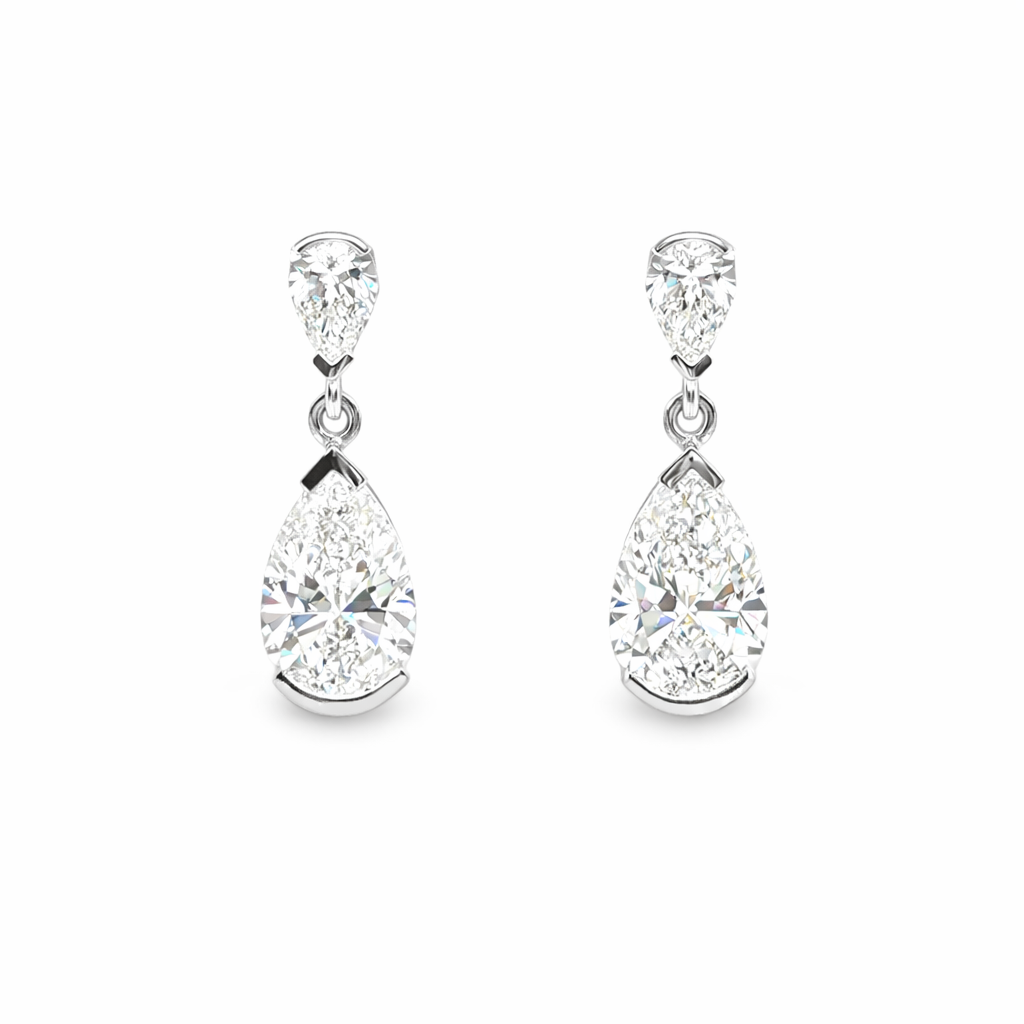9ct White Gold Pear Cut Lab Grown Diamond Drop Earrings – 2.74ct TDW
