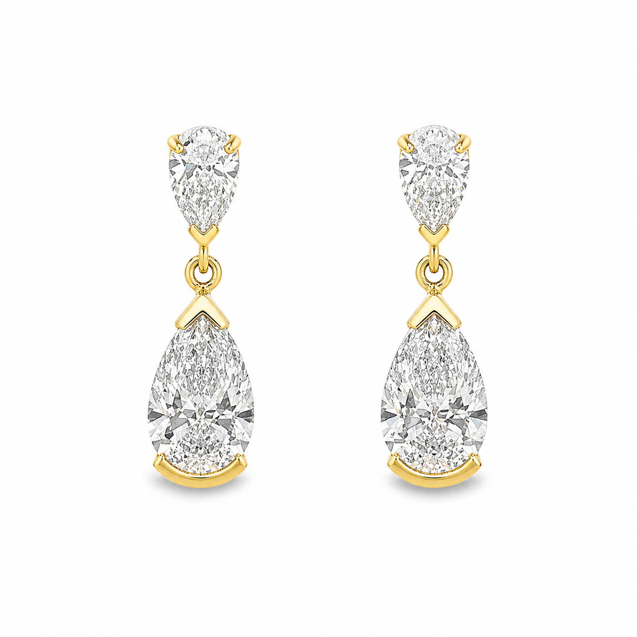9ct Yellow Gold Pear Cut Lab Grown Diamond Drop Earrings – 3.66ct TDW