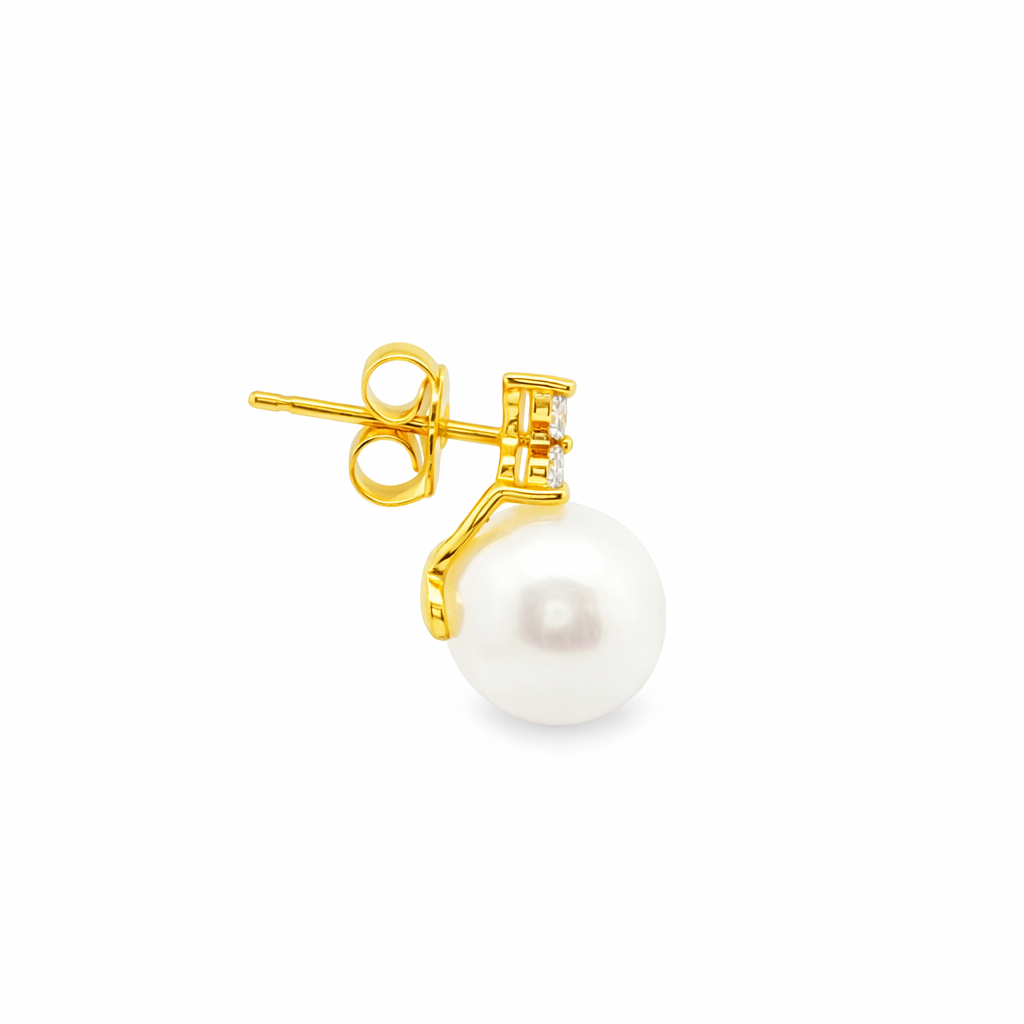 9ct Yellow Gold South Sea Pearl & Marquise Lab Grown Diamond Drop Earrings – 0.20ct TDW
