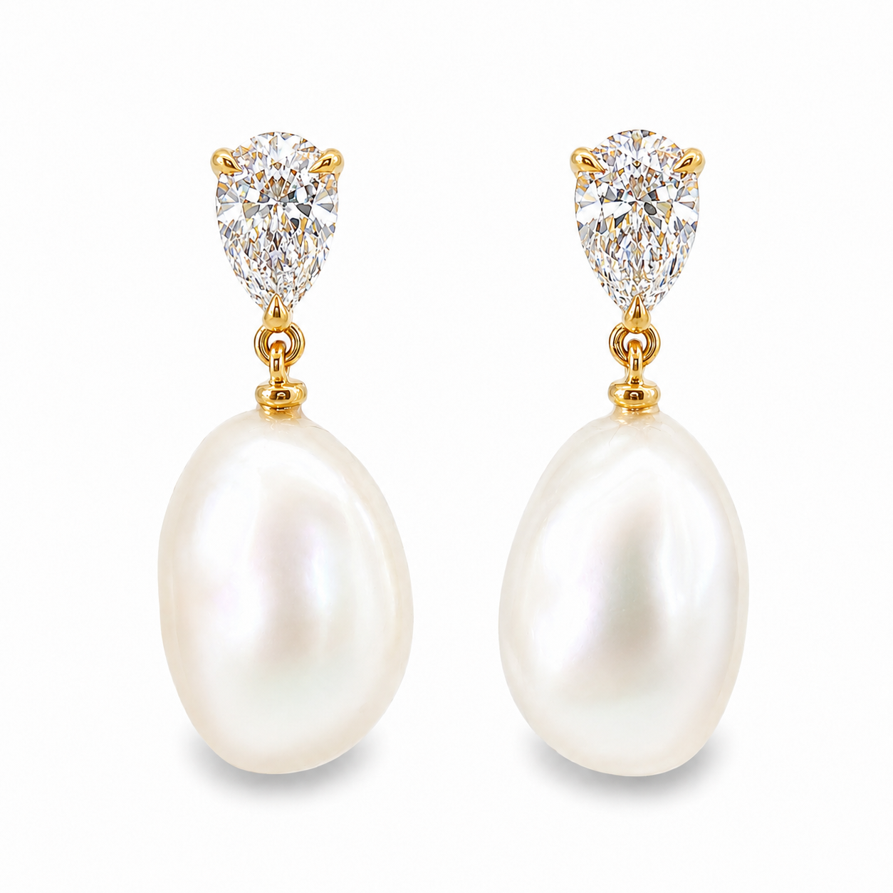 9ct Yellow Gold Pear Cut Lab Grown Diamond & Keshi Pearl Drop Earrings – 1.14ct TDW