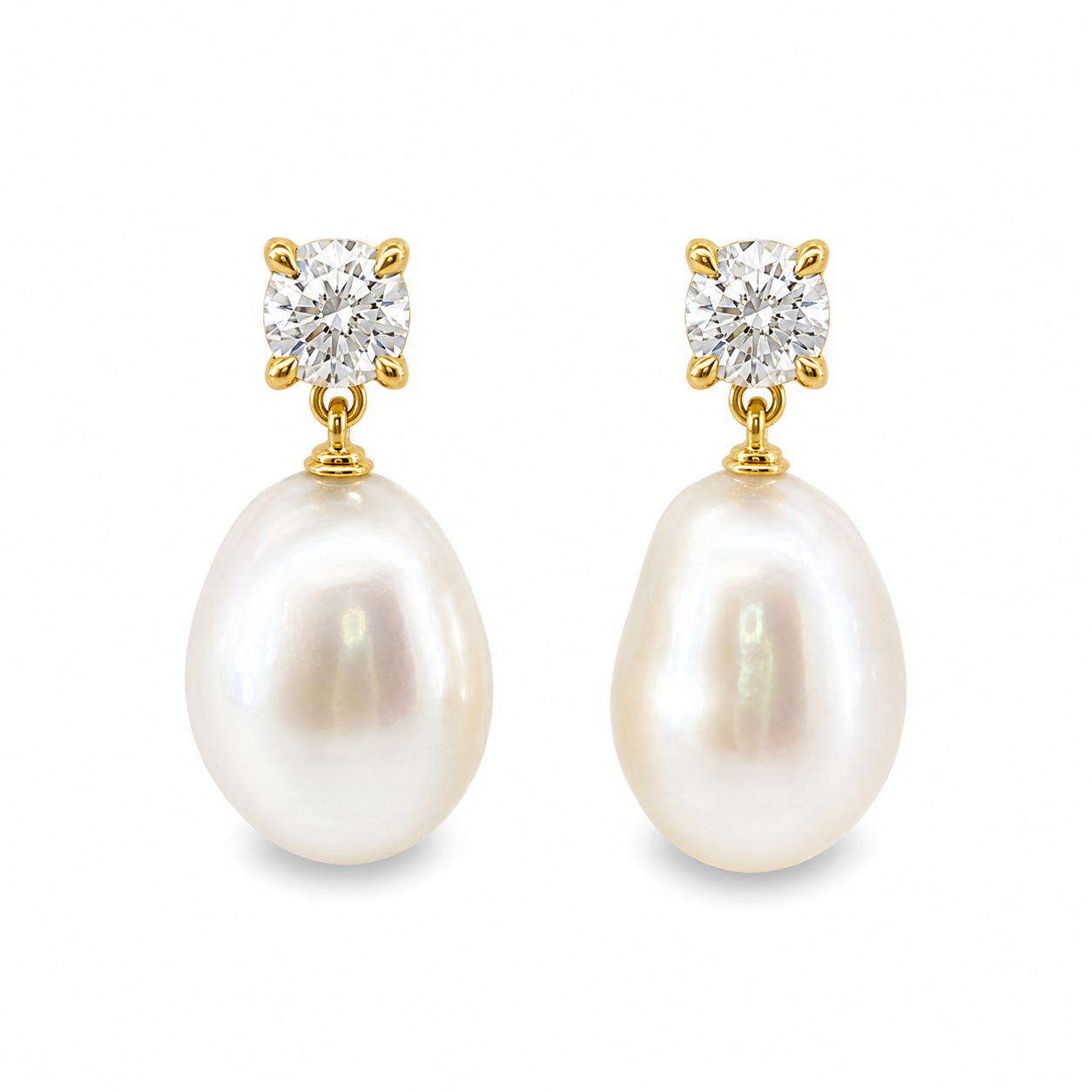 9ct Yellow Gold Round Lab Grown Diamond & Keshi Pearl Drop Earrings – 1.00ct TDW