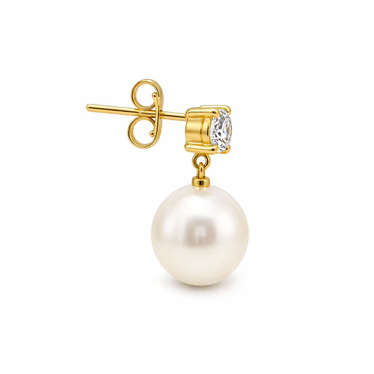 9ct Yellow Gold South Sea Pearl & Round Lab Grown Diamond Drop Stud Earrings – 2.17ct TDW