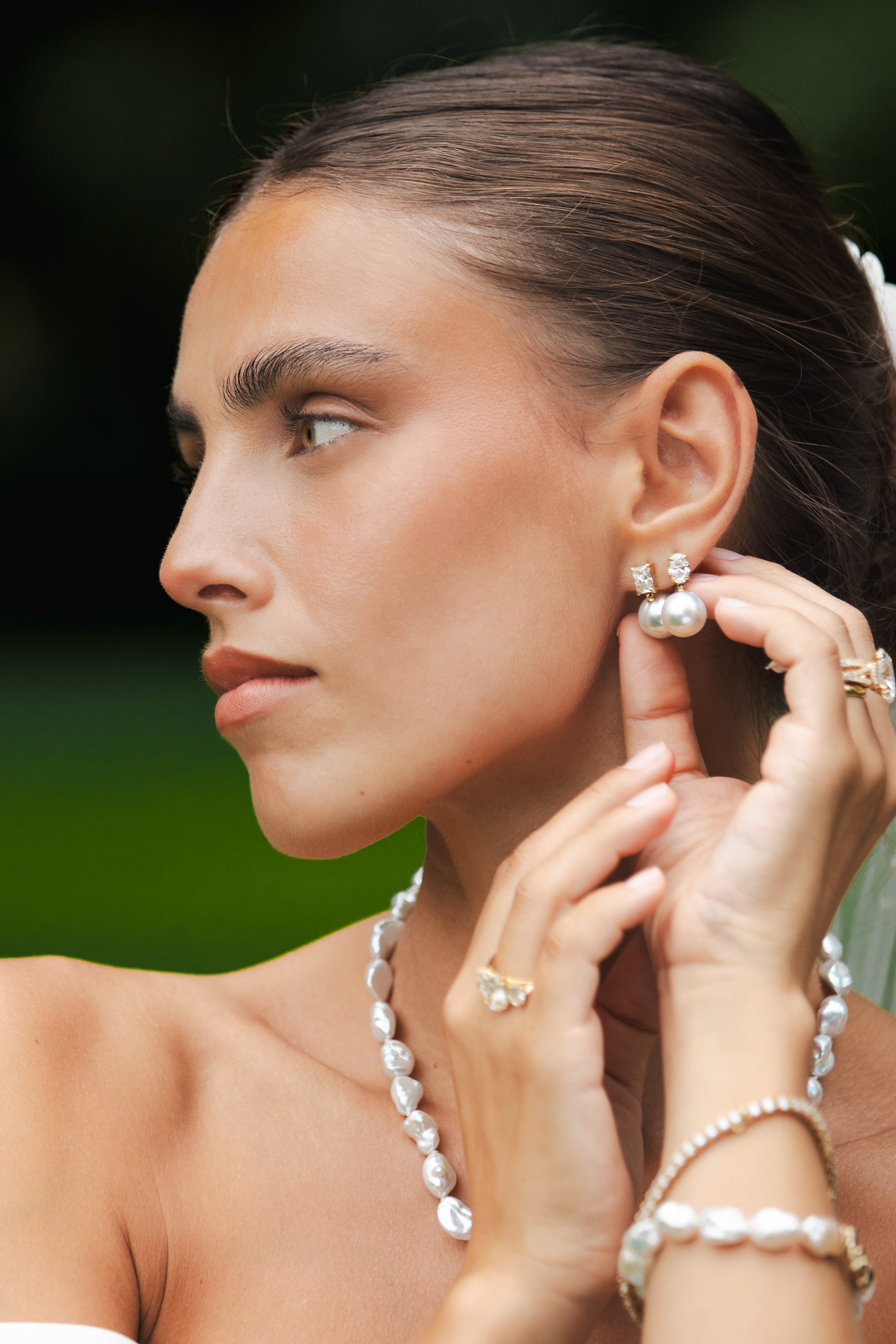 9ct Yellow Gold South Sea Pearl & Oval Cut Lab Grown Diamond Drop Stud Earrings – 2.04ct TDW