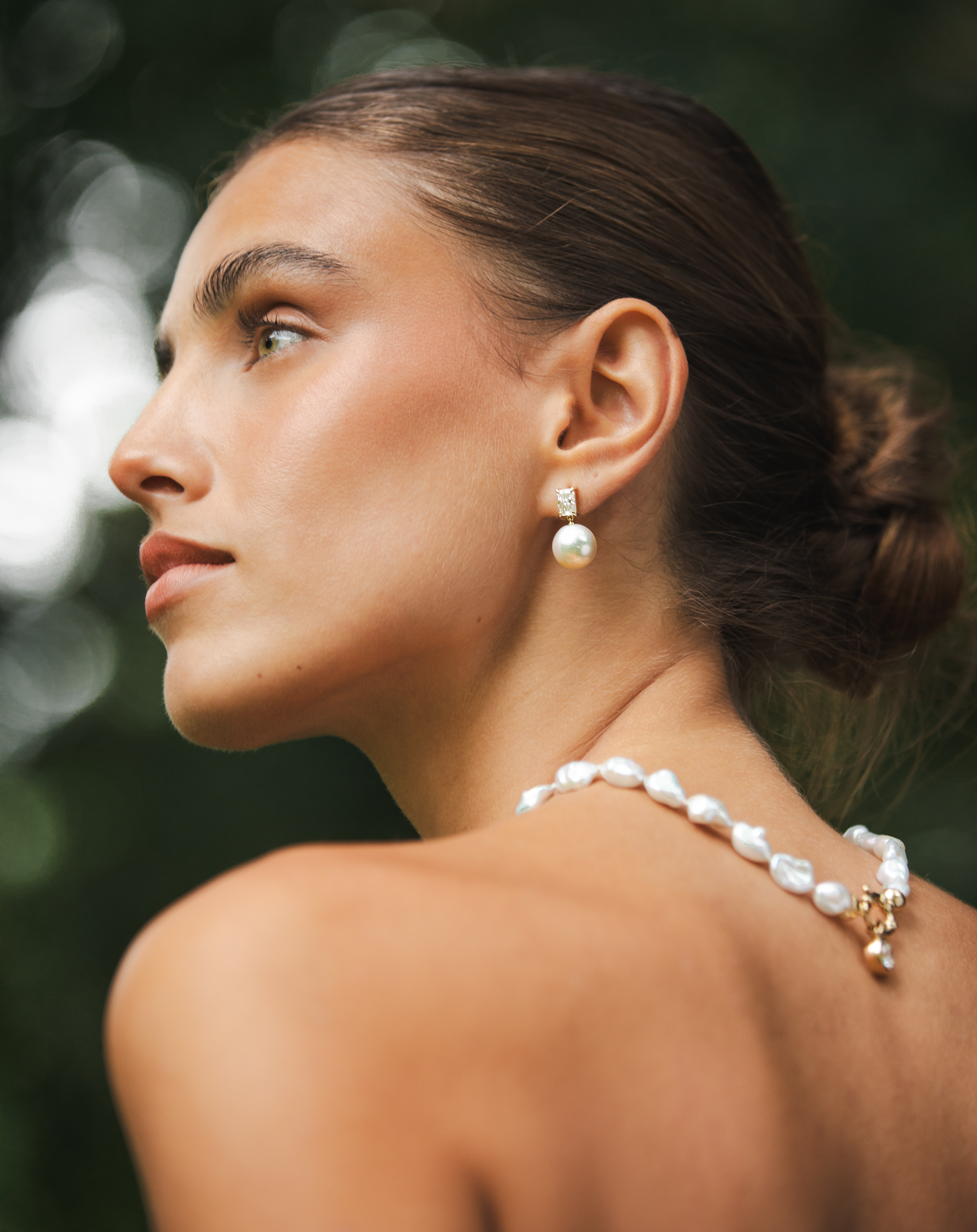 9ct Yellow Gold South Sea Pearl & Radiant Cut Lab Grown Diamond Drop Stud Earrings – 2.12ct TDW