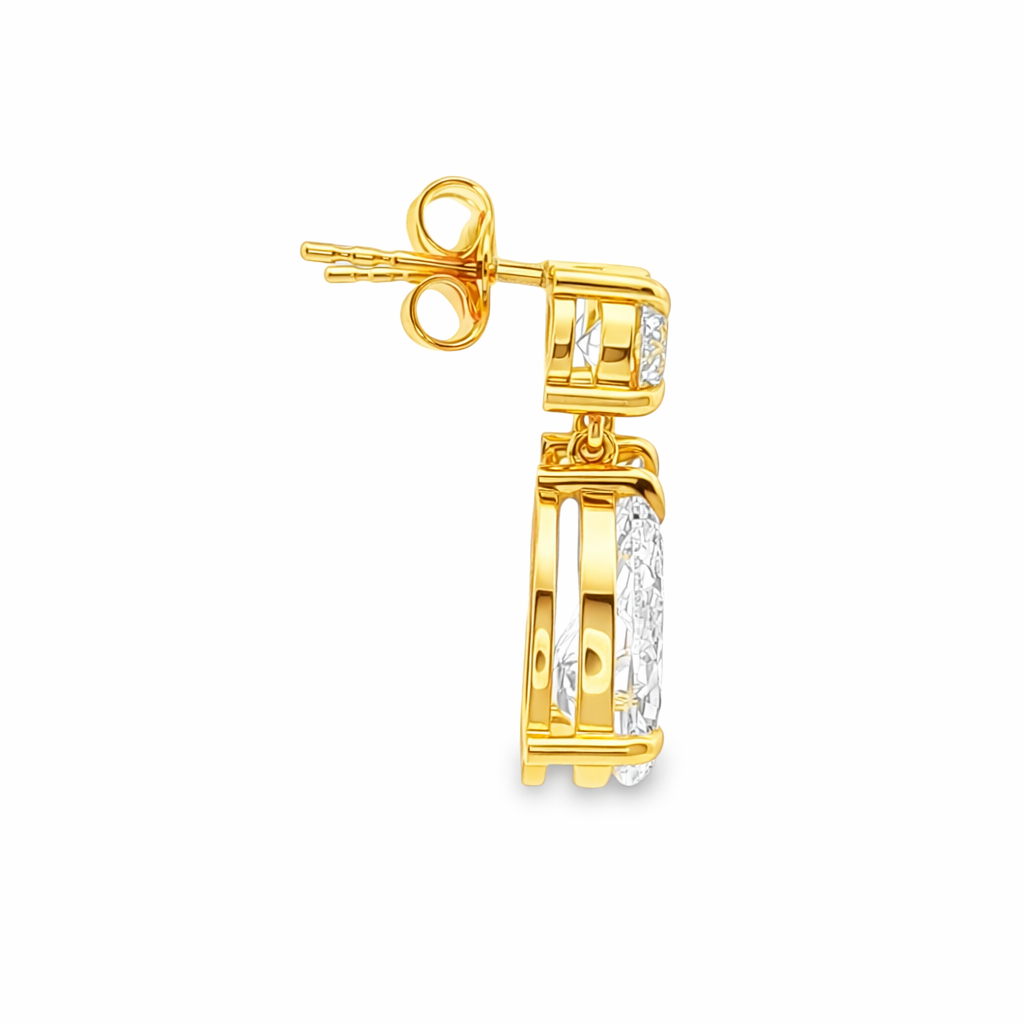9ct Yellow Gold Round & Pear Cut Lab Grown Diamond Drop Earrings – 8.09ct TDW