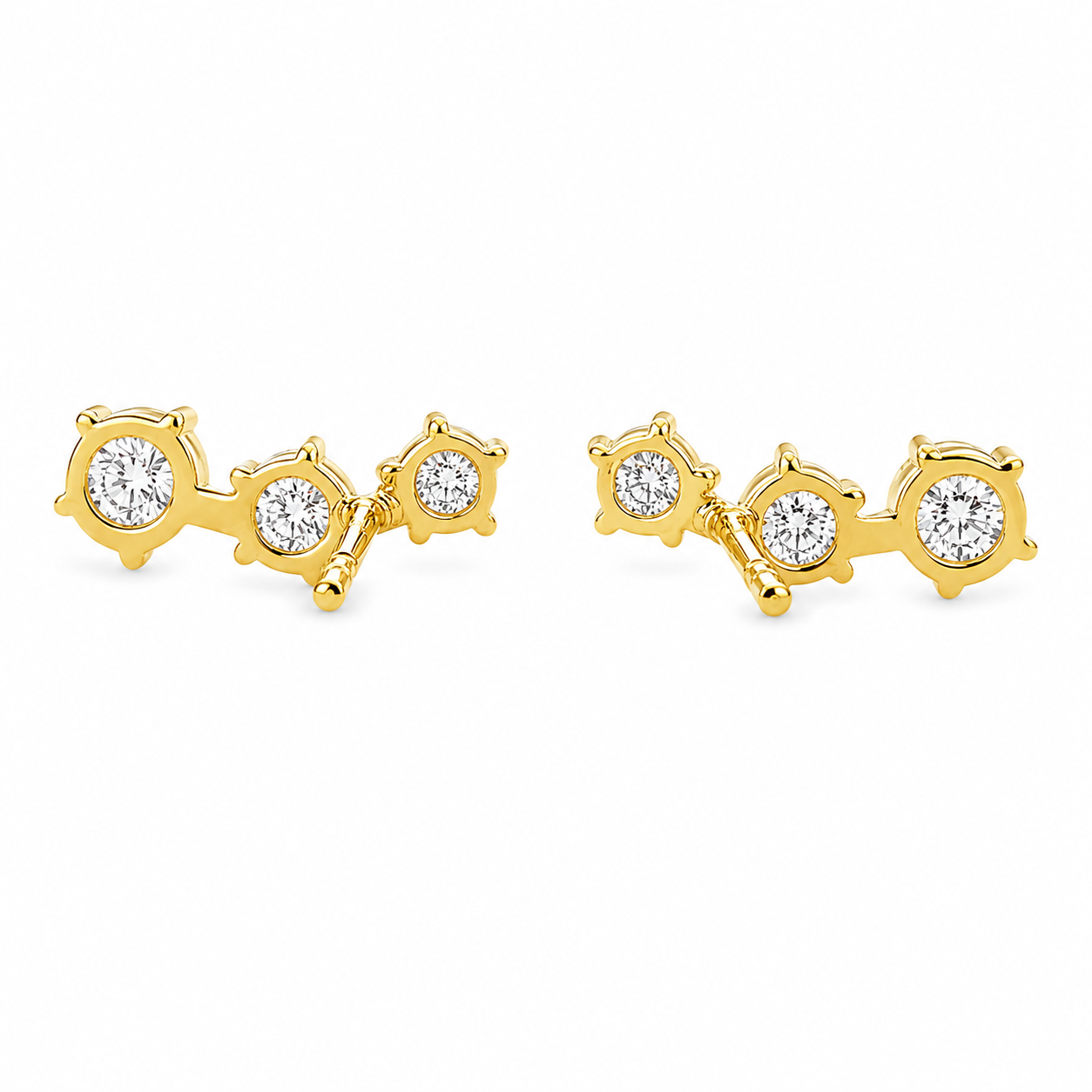 9ct Yellow Gold Round Lab Grown Diamond Trilogy Stud Earrings – 1.15ct TDW