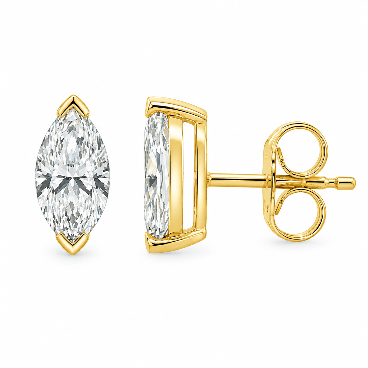9ct Yellow Gold Marquise Cut Lab Grown Diamond Claw Set Stud Earrings – 1.00ct TDW