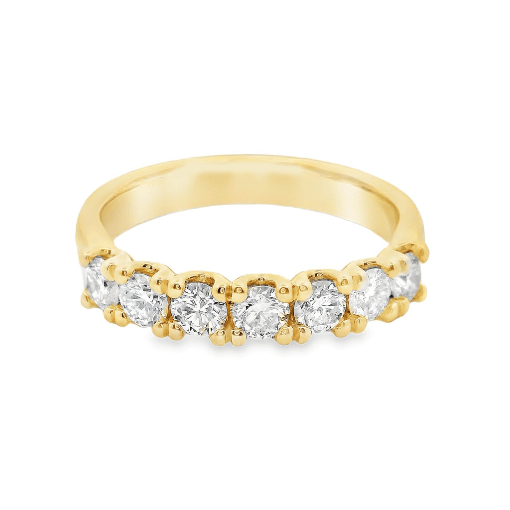 7 Stone Round Brilliant Claw Set Diamond Yellow Gold Wedding Band