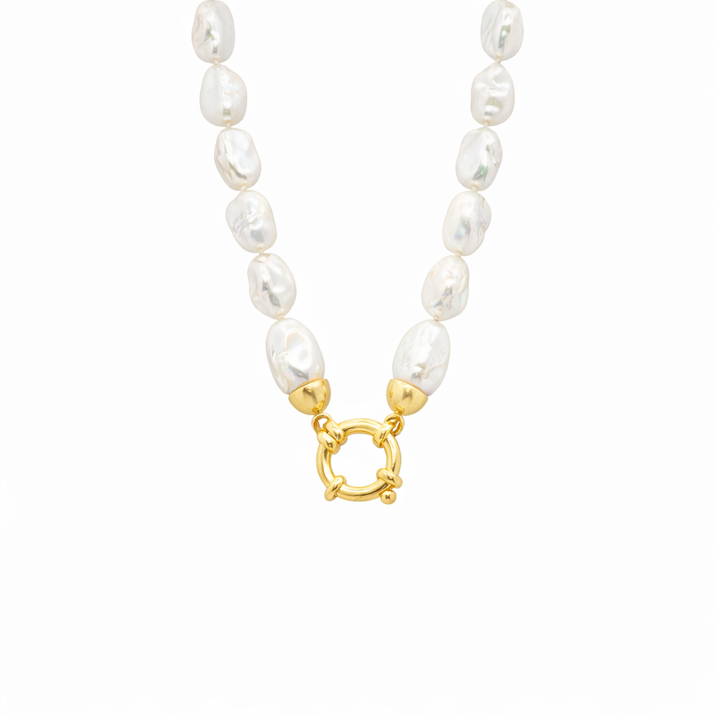 9ct Yellow Gold Keshi Pearl Strand Necklace – 50cm