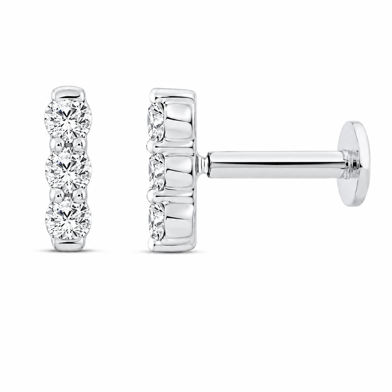 9ct White Gold Round Lab Grown Diamond Trio Flat Back Stud Earring – 0.05ct TDW