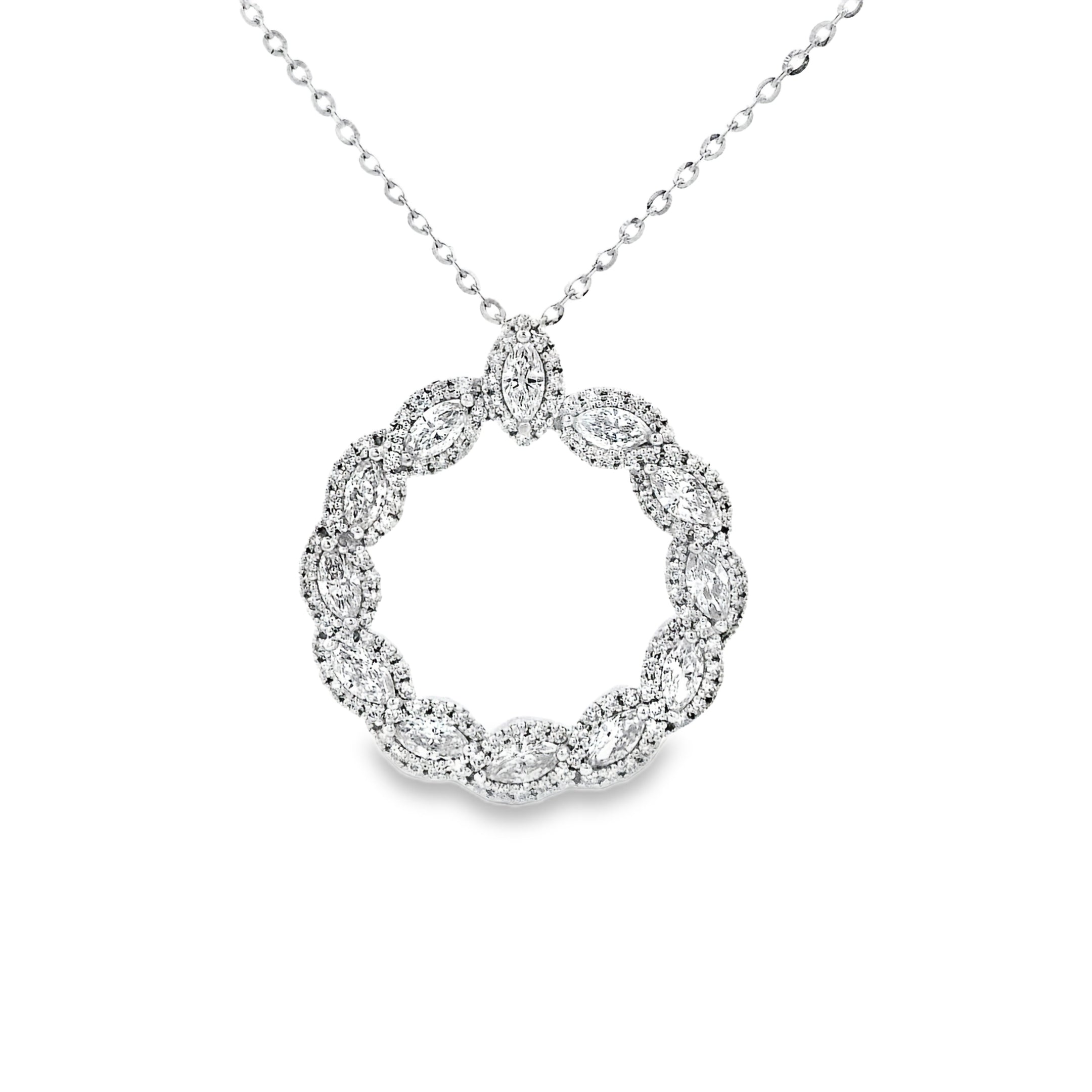 1.05ct Lab-Grown Diamond Circle Pendant in 9ct White Gold, Round & Marquise Cut
