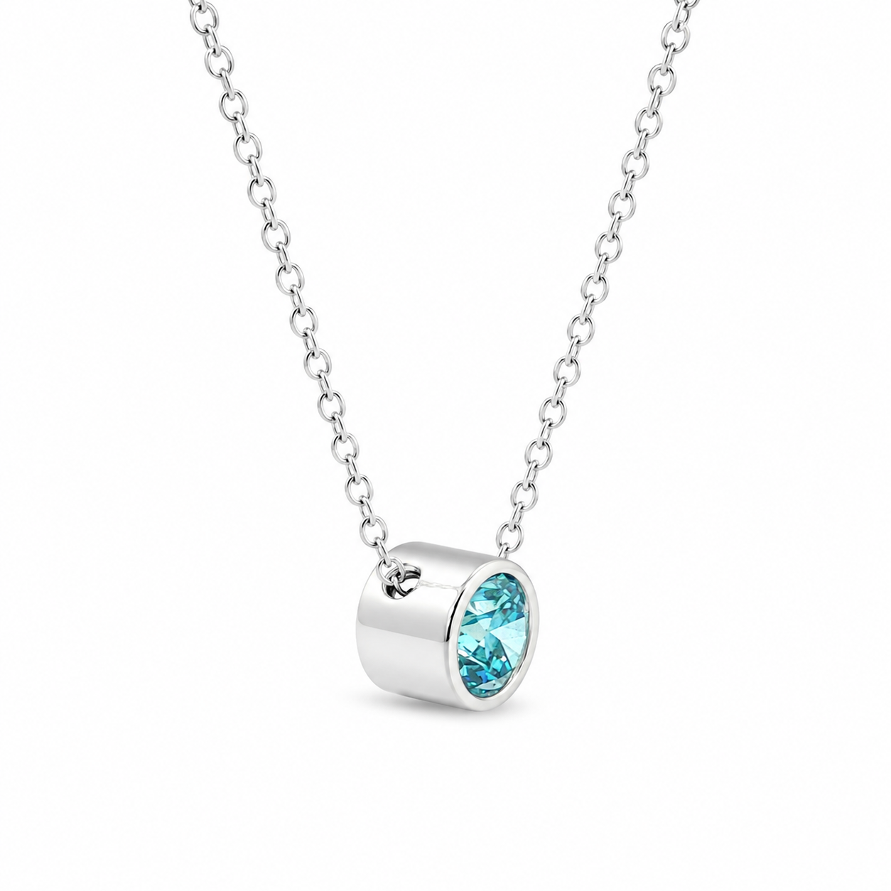 9ct White Gold Bezel Set Round Blue Lab Grown Diamond Slider Necklace – 0.60ct TDW